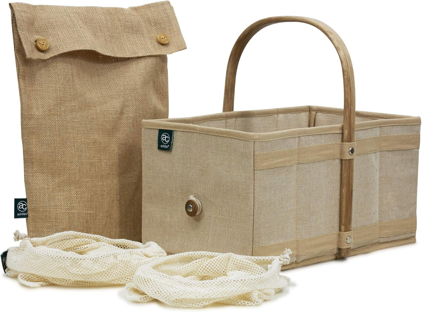 Klappbarer Einkaufkorb mit Obst- und Gemüsenetz, Natur, Beige