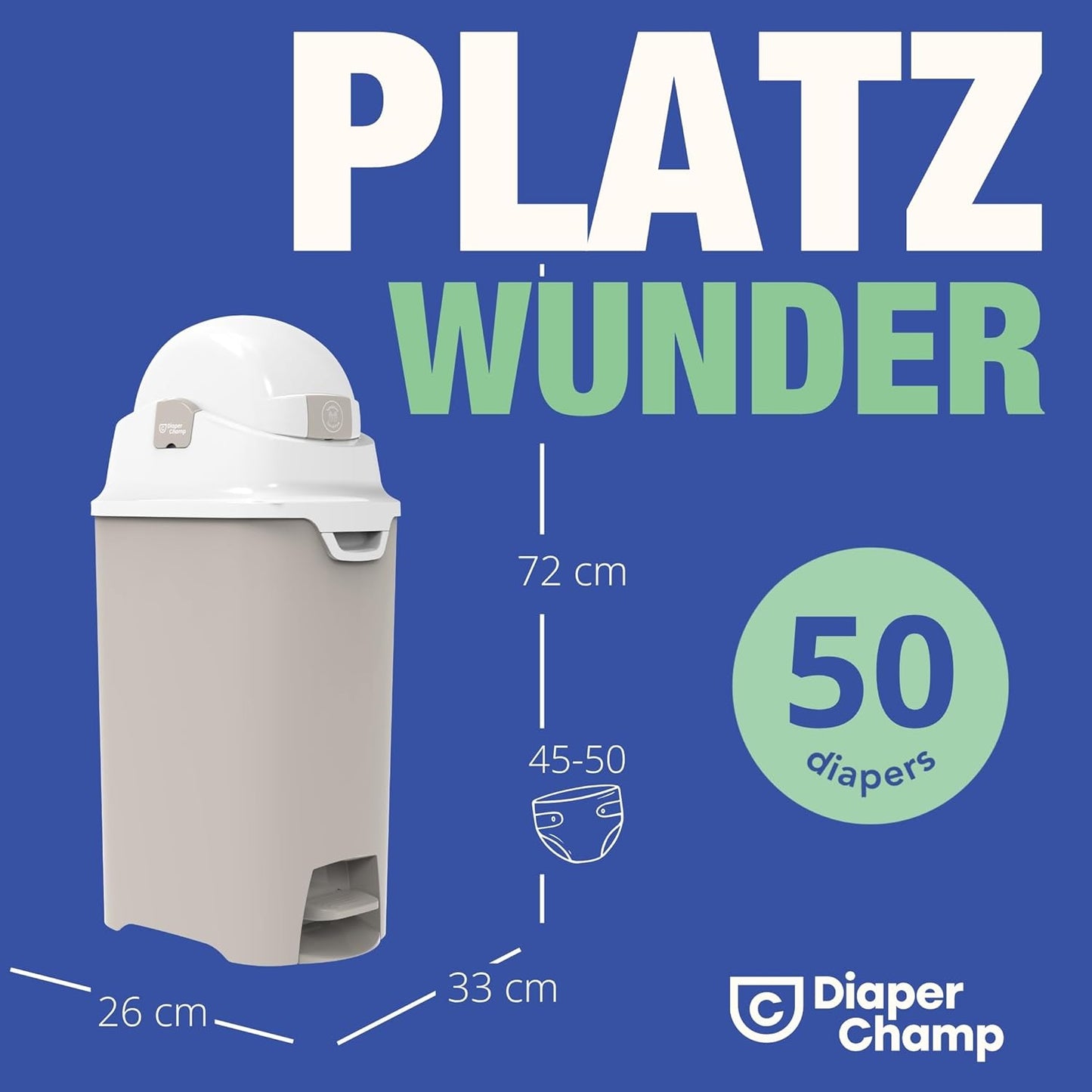 Windeleimer mit Pedal, geruchsdicht, ohne Nachfüllkassetten, beige
