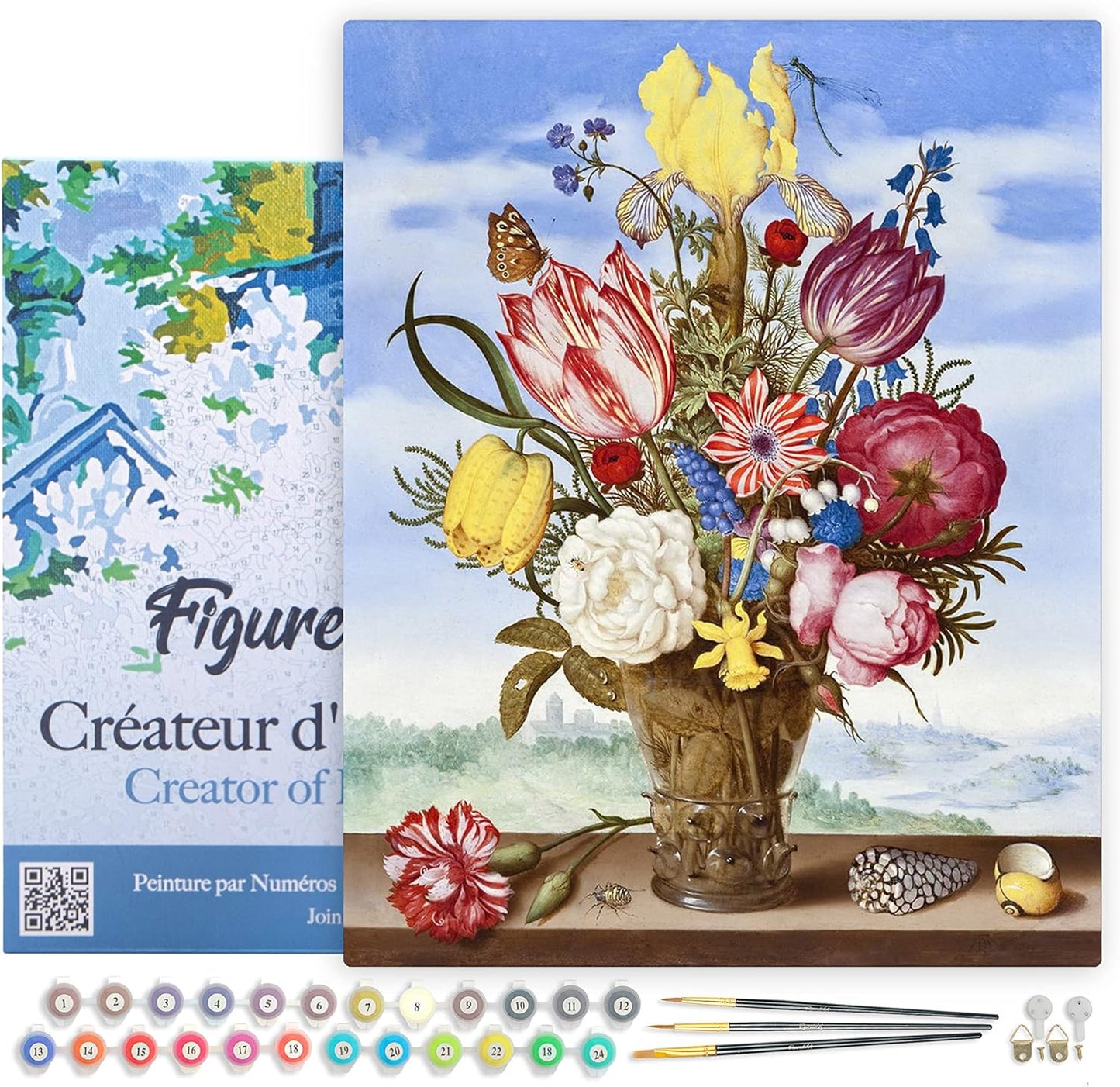 Malen nach Zahlen Set Blumenstrauss, Blumenstrauß - Ambrosius Bosschaert 40x50cm Mit Rahmen (bereits gespannt)