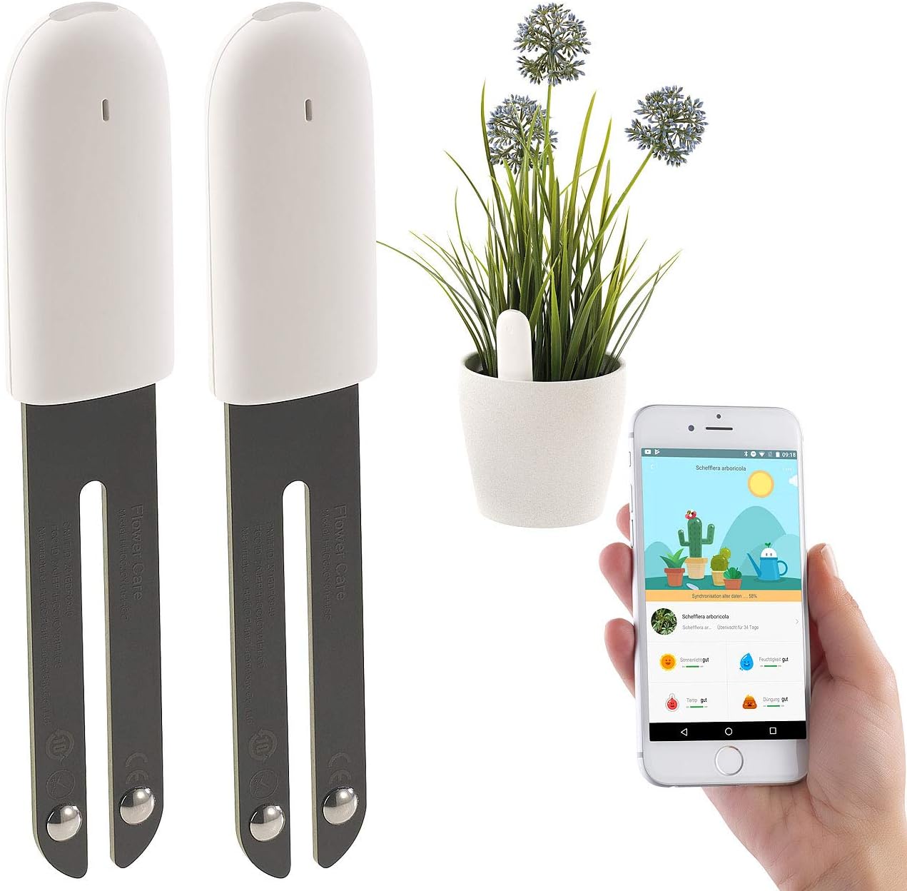 2er-Set 4in1 Pflanzensensoren mit App-Steuerung