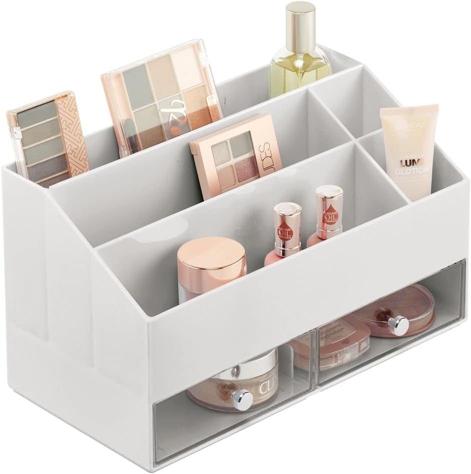 Kosmetik Organizer mit 5 Fächern und 2 Schubladen, Hellgrau/Durchsichtig