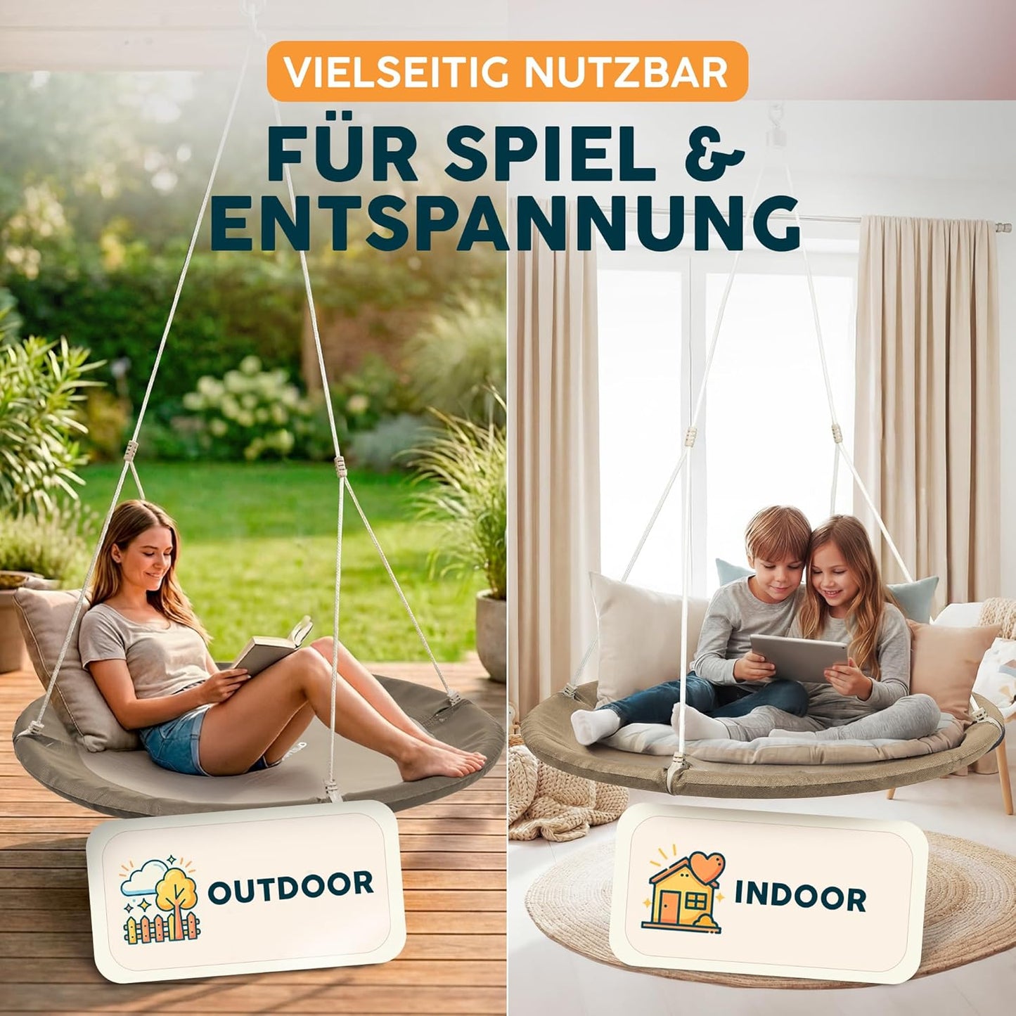 Höhenverstellbare Nestschaukel mit Schutzplane, Beige