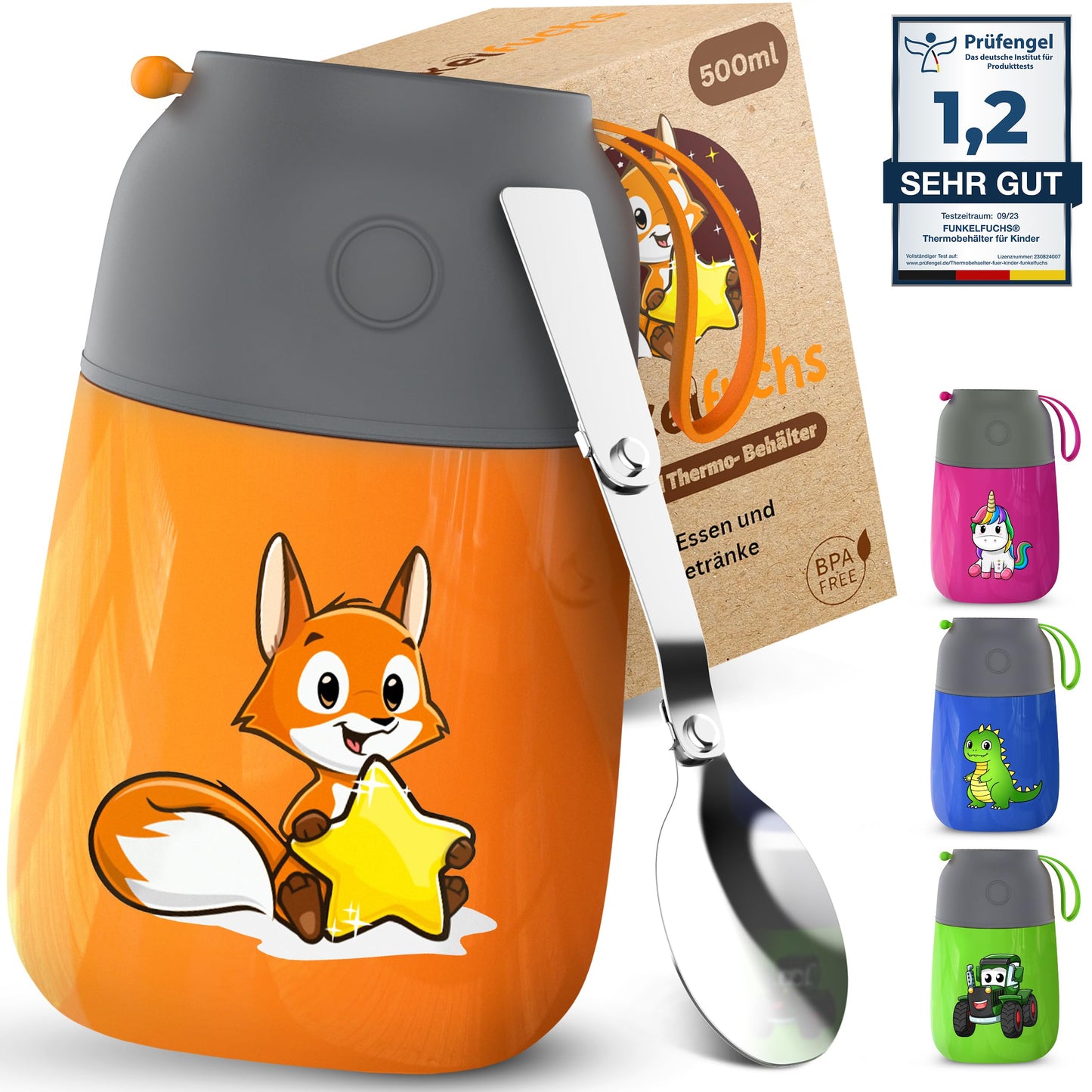 Thermobehälter für Essen Kinder 500ml, Edelstahl, Orange