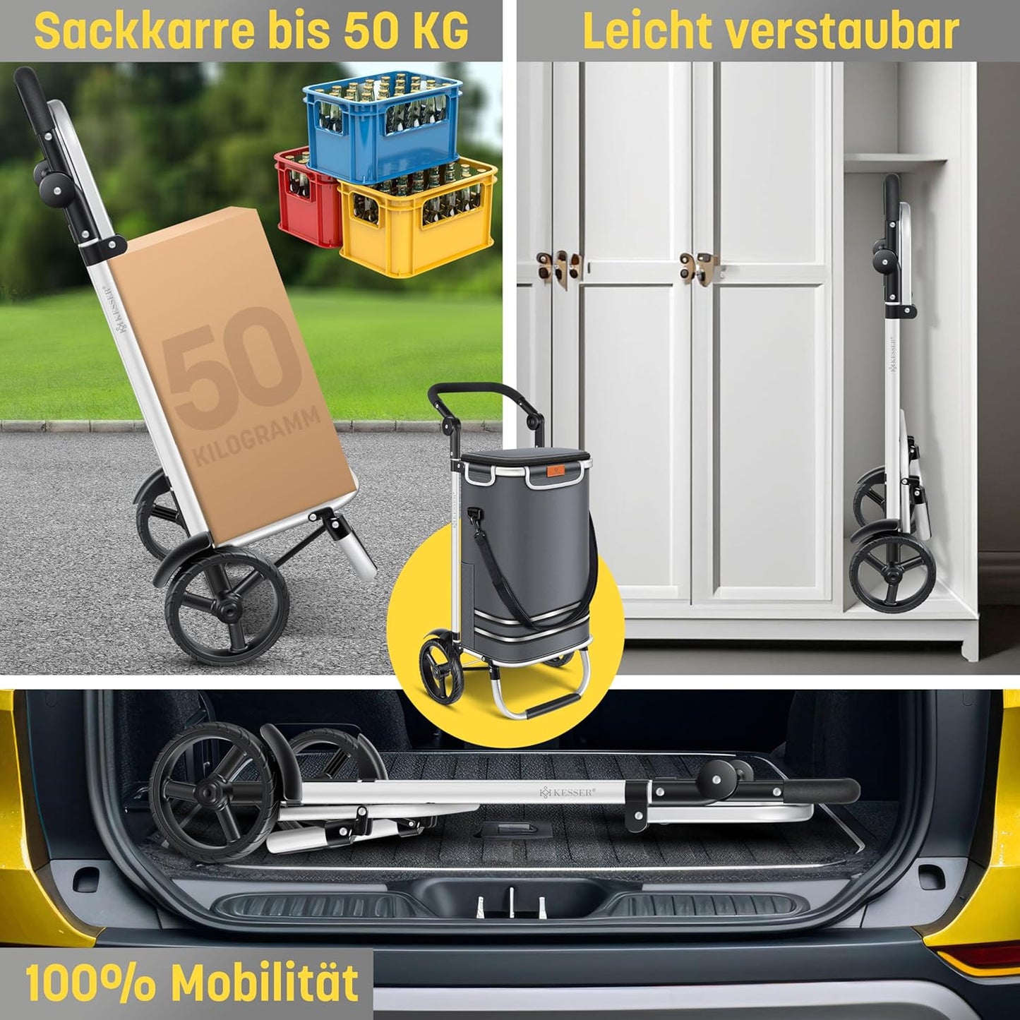 Einkaufstrolley klappbar mit Kühlfach & Treppensteiger, Anthrazit