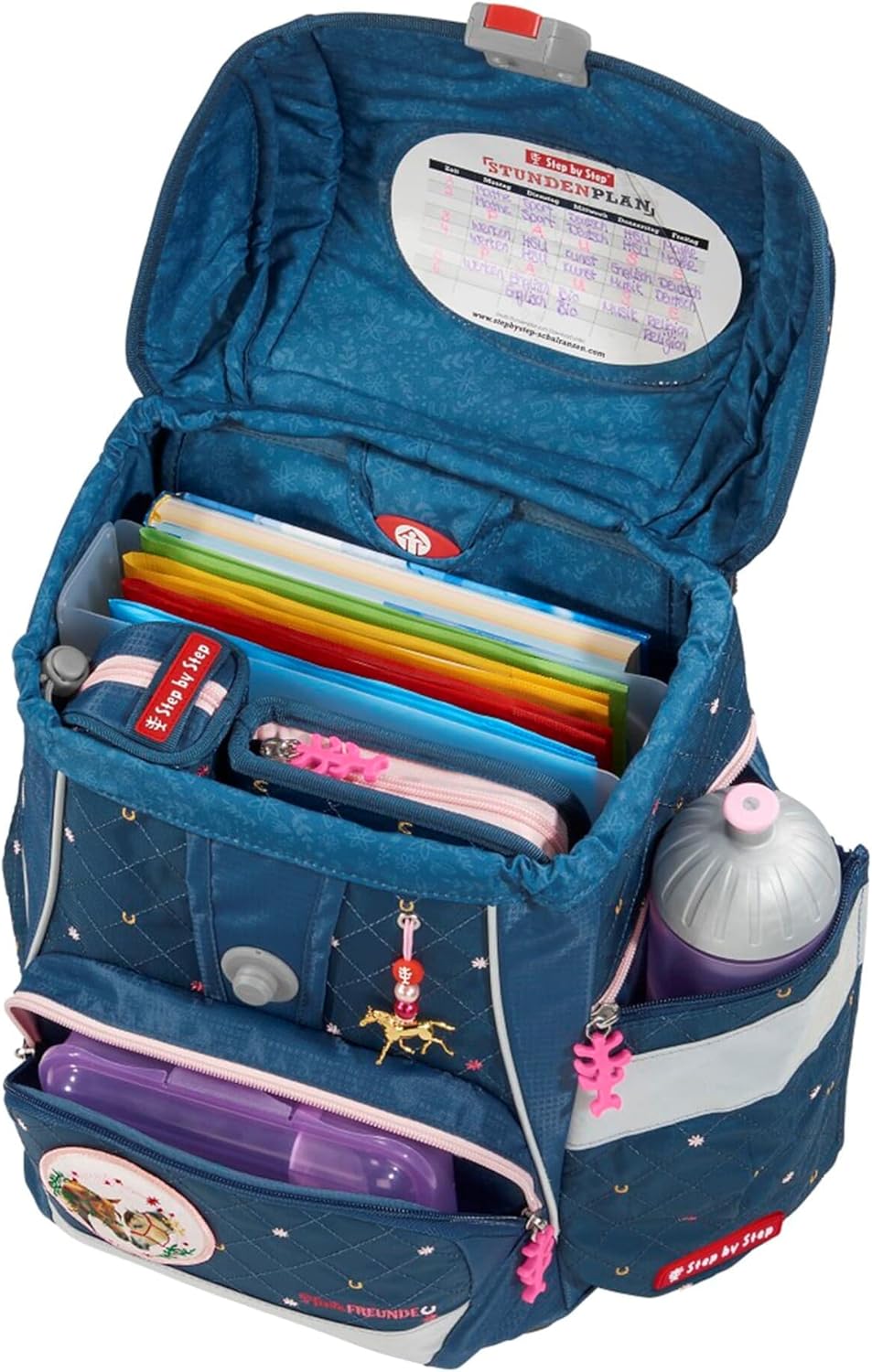 2in1 Plus Schulranzen-Set Pferdefreunde (6-teilig), Blau-rosa