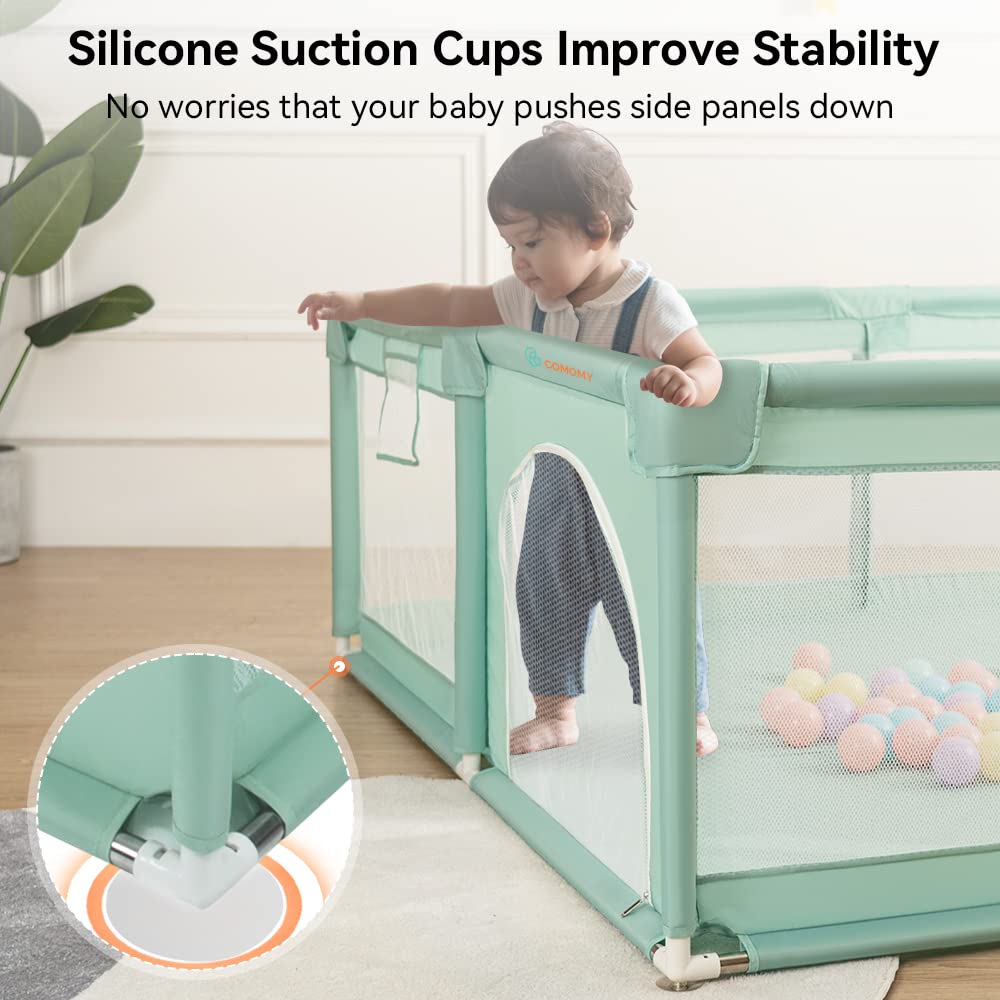 Laufstall Baby XXL mit Schutzgitter und Spielzubehör, Dunkelgrün 180x200x66cm