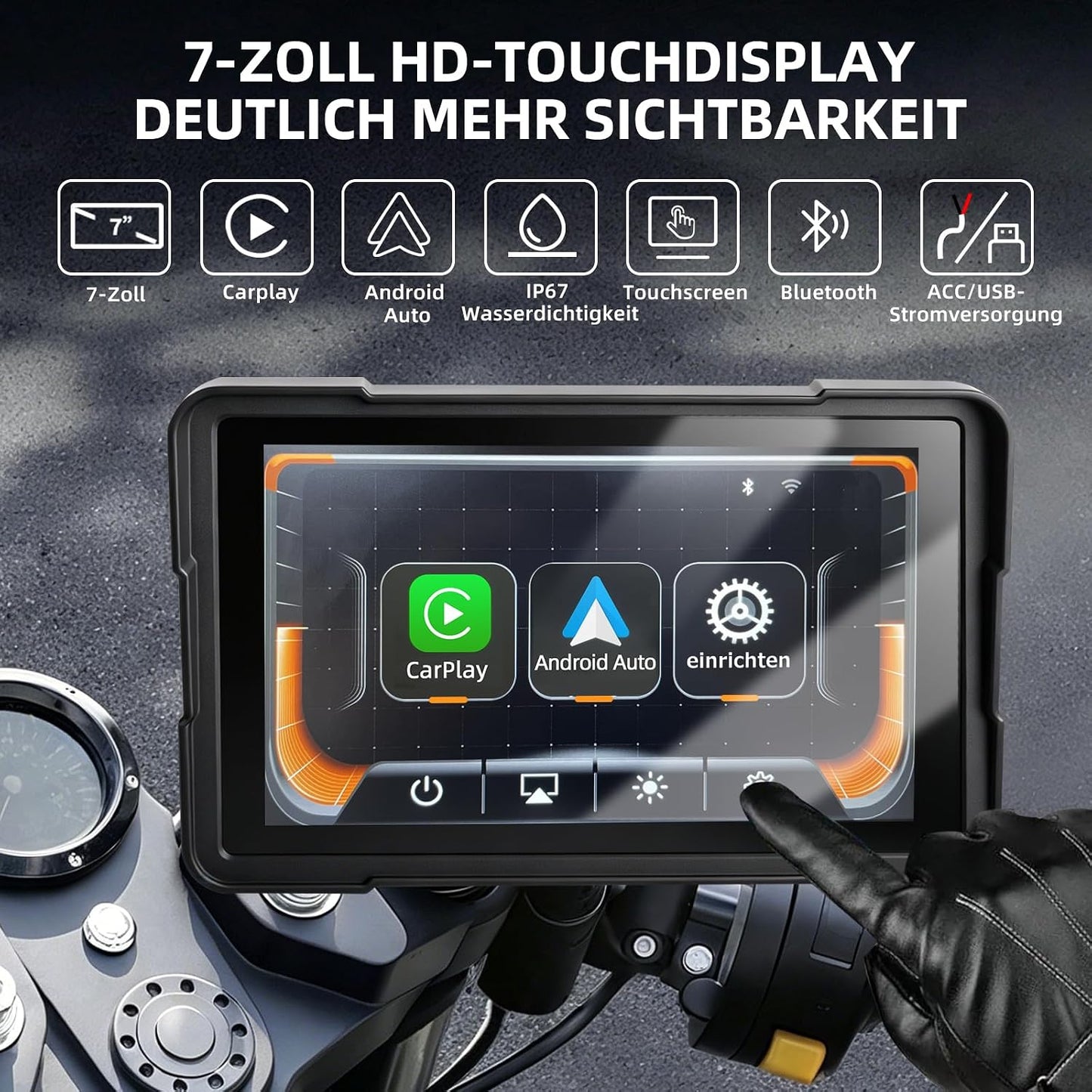 Motorrad-Navi Display 7" mit CarPlay & Android Auto