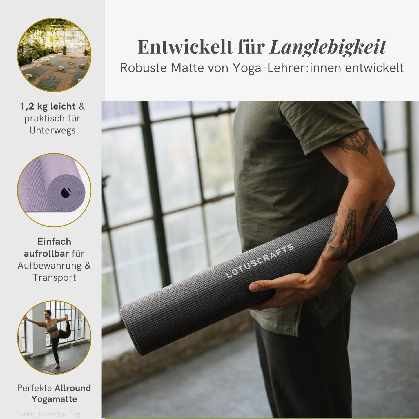 Rutschfeste Yoga- und Fitnessmatte, Lavender Fog