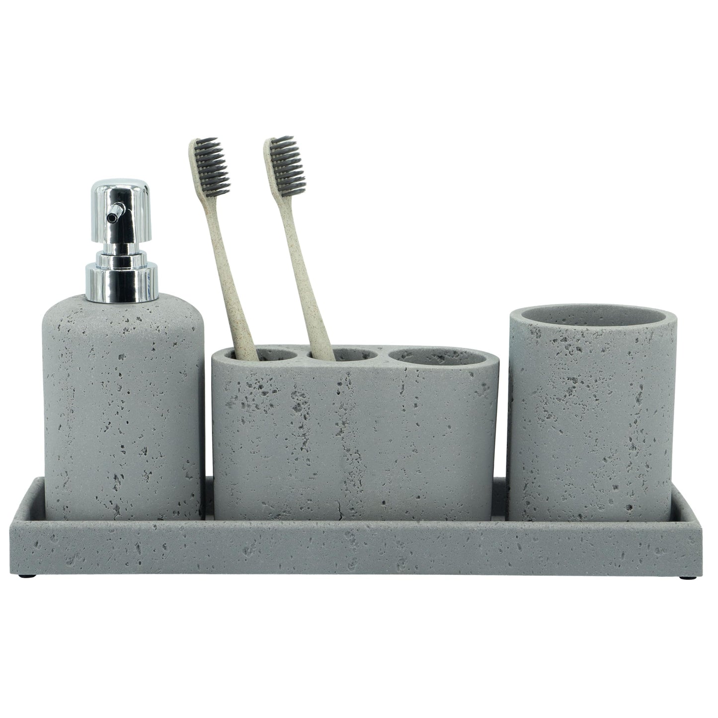 Badezimmer-Zubehör-Set (4-teilig) mit Seifenspender, Grau 4pcs