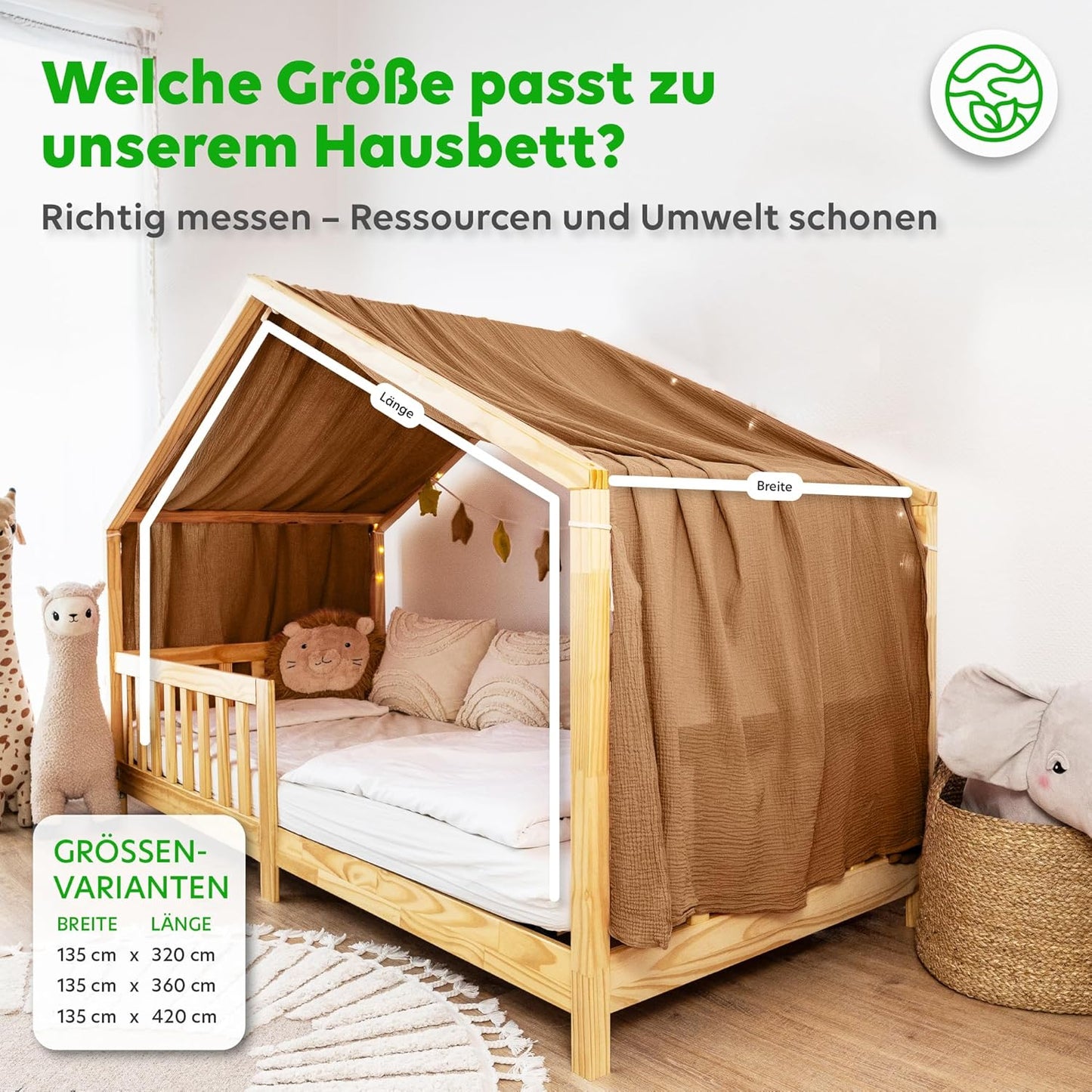 Betthimmel für Hausbett, Nougat 135 x 420cm ohne Goldapplikation