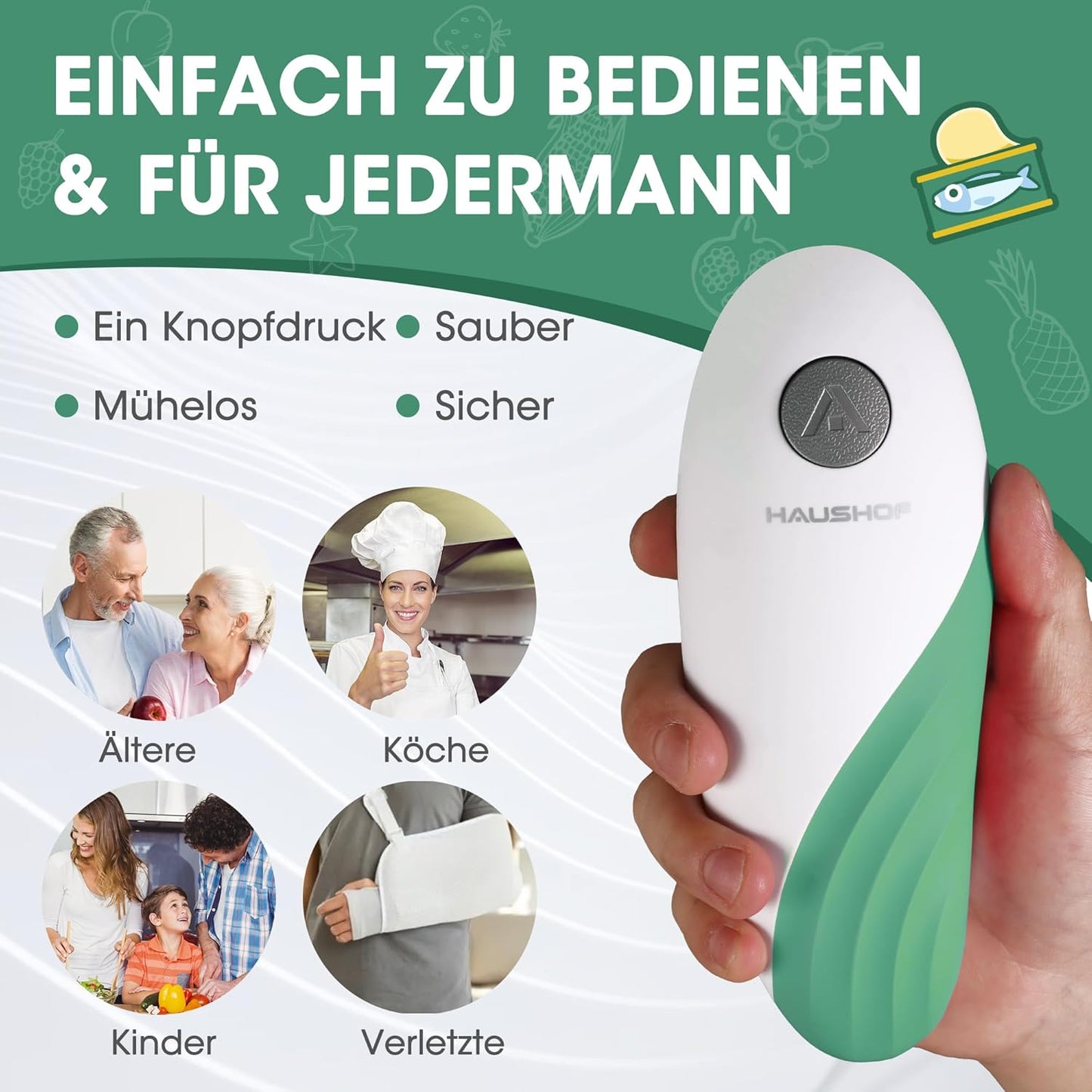 Elektrischer One-Touch-Dosenöffner, Grün