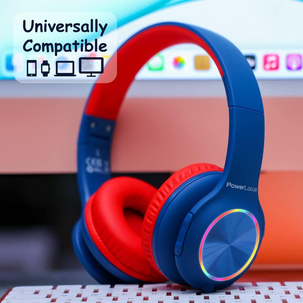 Kinderkopfhörer Bluetooth mit LED, Blau/Rot