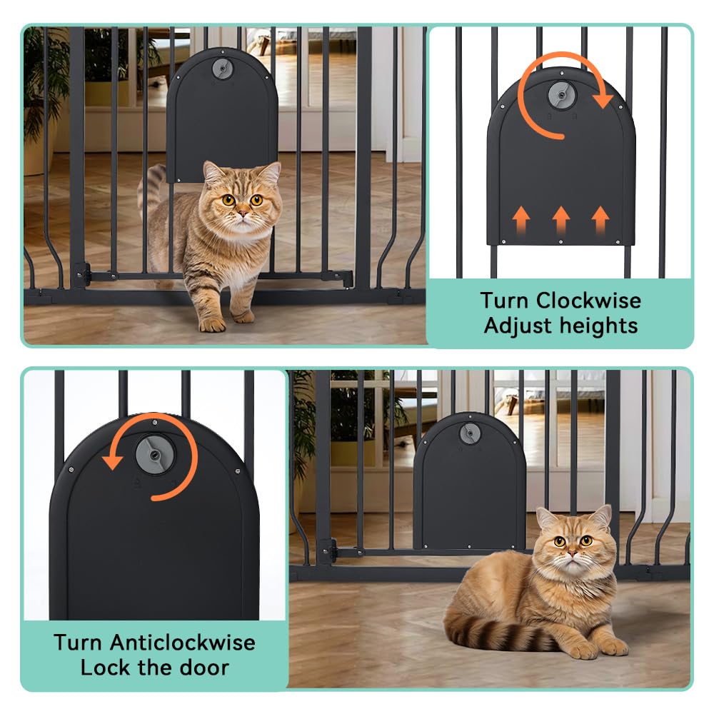 Türschutzgitter mit Katzenklappe, Schwarz