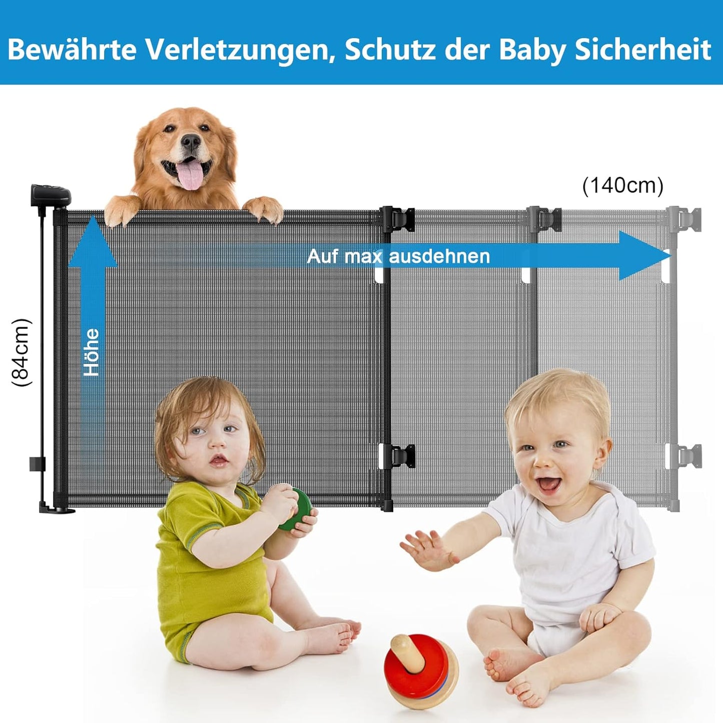 Ausziehbares Treppenschutzgitter, 140cm/schwarz