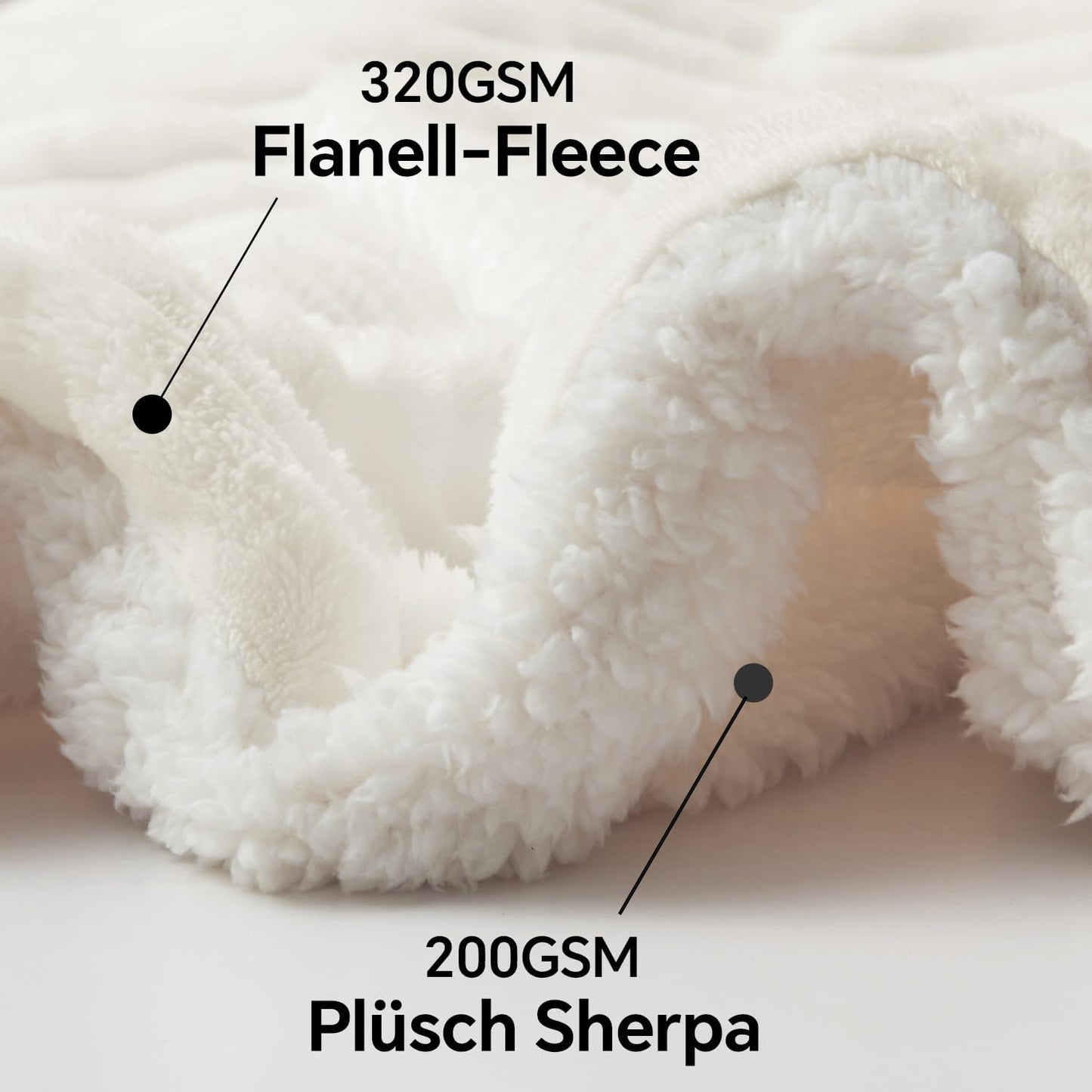 Flauschige Sherpa-Kuscheldecke, Cremeweiss 125 x 150 cm