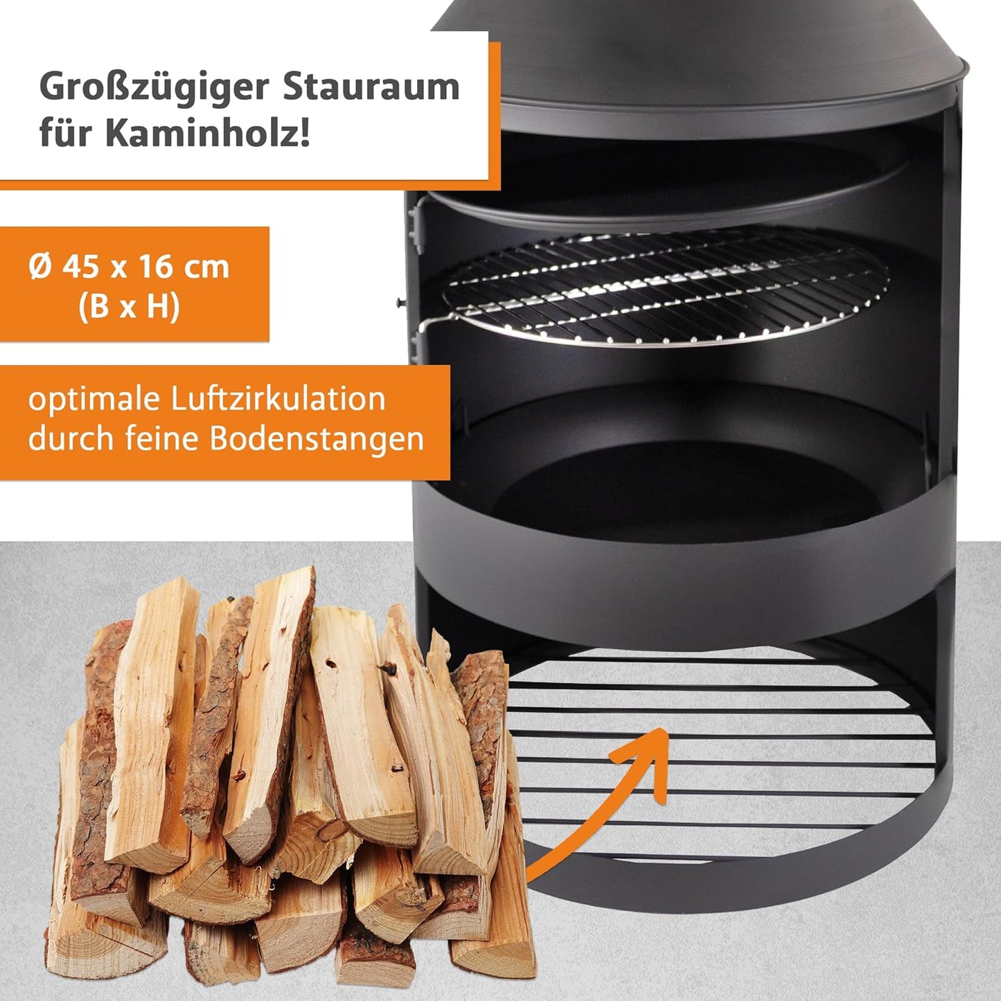 Gartenkamin mit Grillrost und Funkenschutztür