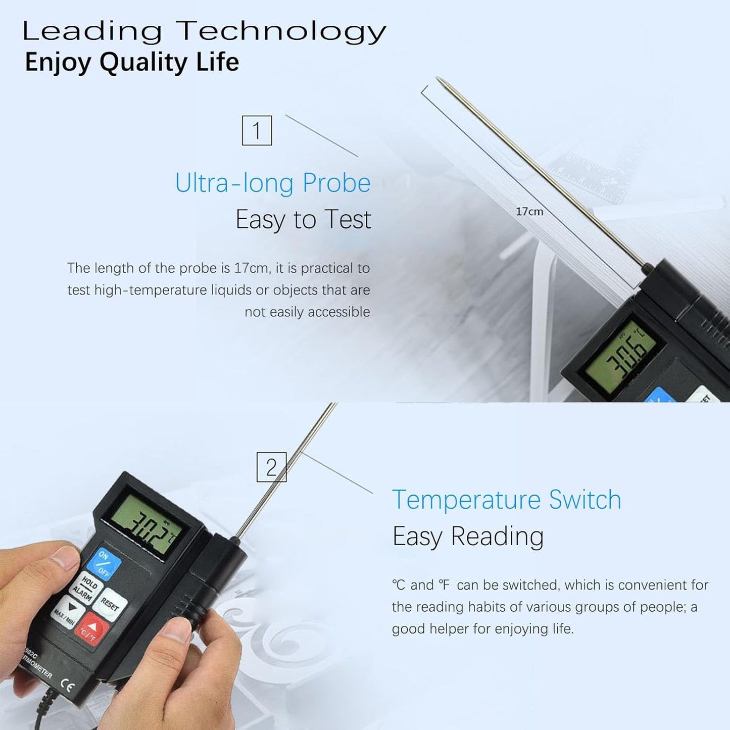 Digitales Hochpräzisions-Thermometer EM502C mit Fühler