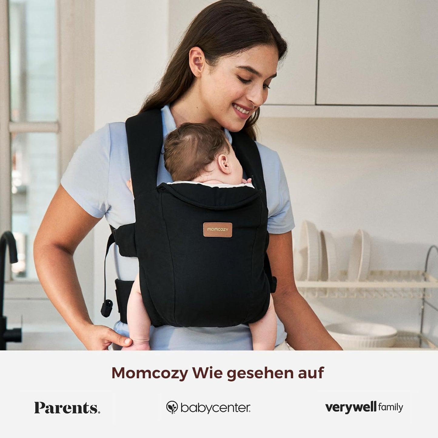 Ergonomische Babytrage mit Nackenstütze (3-11 kg), Schwarz