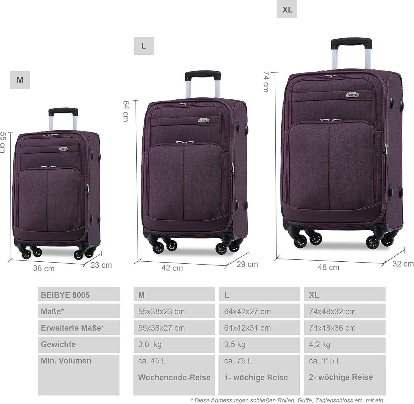 3-teiliges Kofferset, Lila|Set