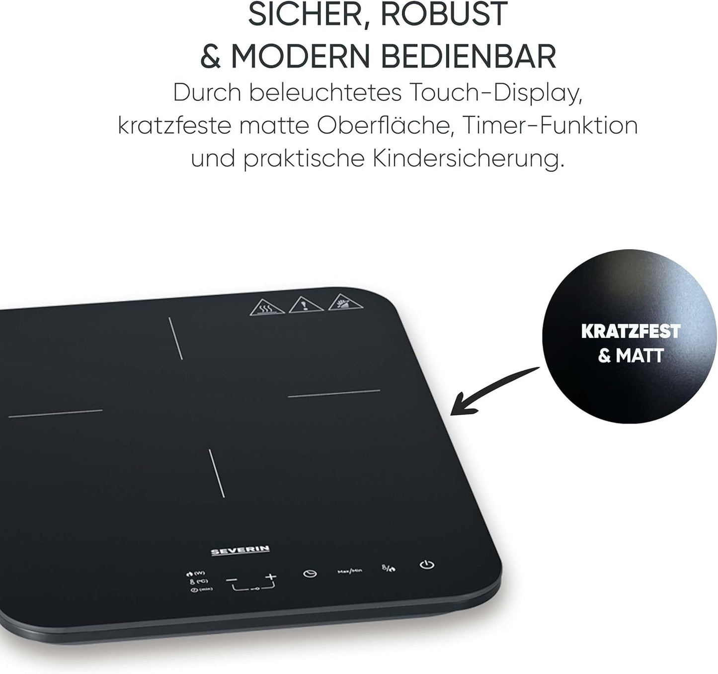 Induktionskochplatte KP 1032 mit Touch-Display, kratzfest, matte Oberfläche