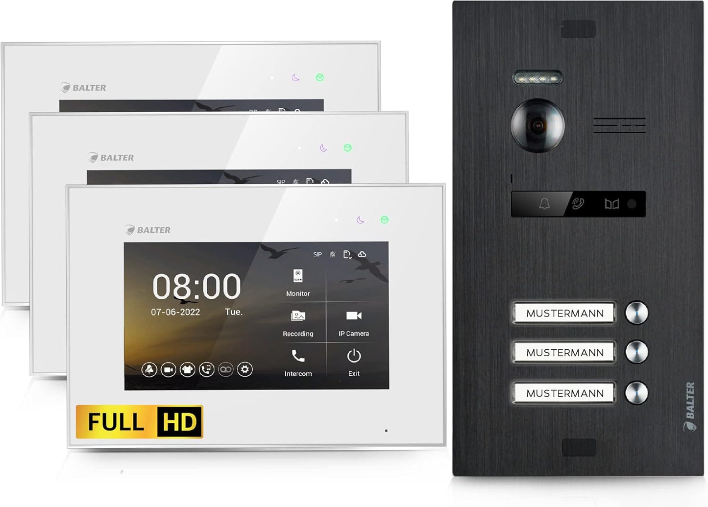 EVO-HD Video Türsprechanlage für 3-Familienhaus, 3 Familienhaus, Ohne App B.schwarz/Weiß