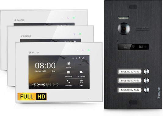 EVO-HD Video Türsprechanlage für 3-Familienhaus, 3 Familienhaus, Ohne App B.schwarz/Weiß