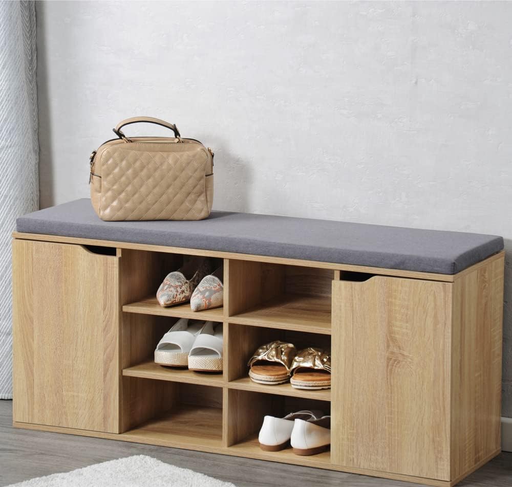 Schuhschrank mit Sitzkissen, Faserplatte, Braun