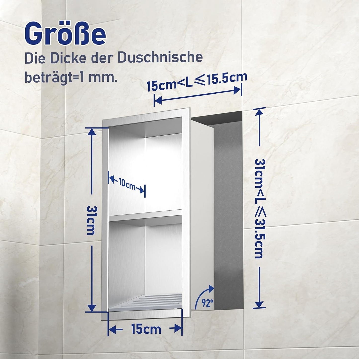 Duschnische mit Regal, 31 cm x12 cm Silber