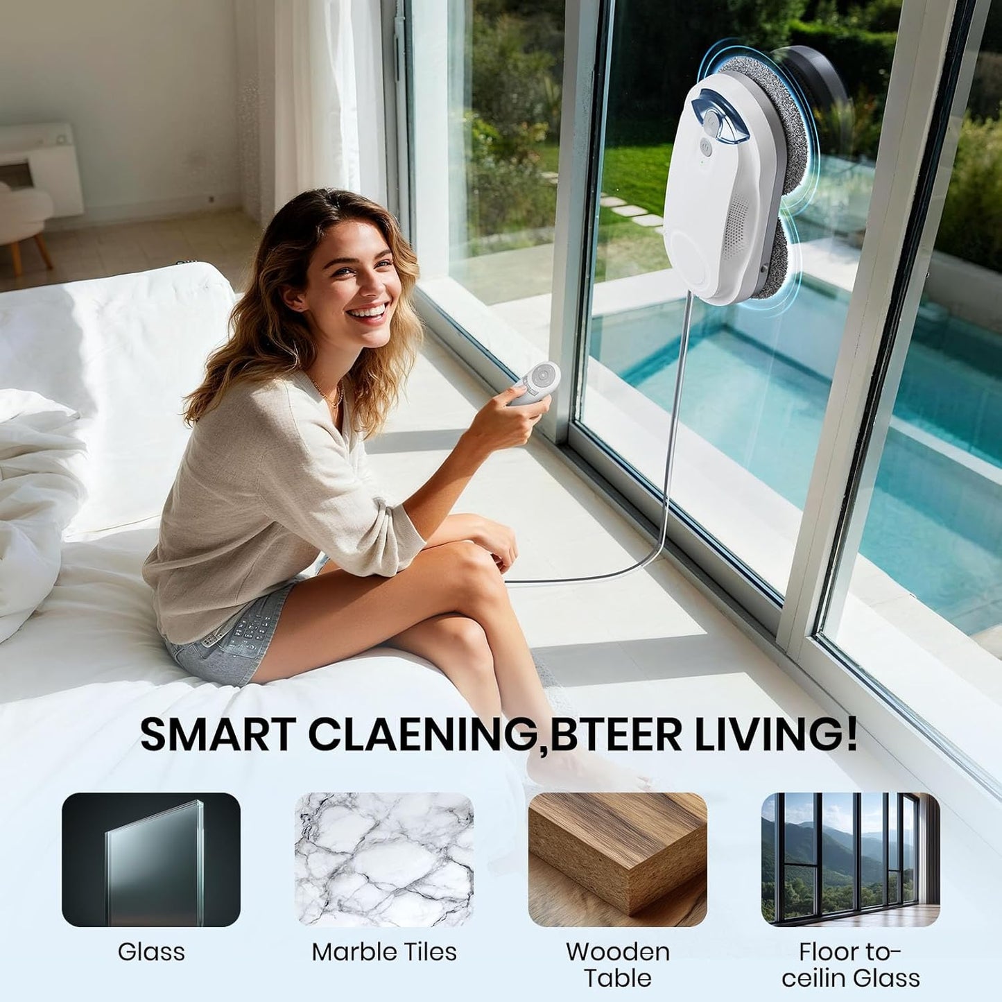 X3 Fensterputzroboter mit Dual-Spray und KI-Pfadplanung, Weiss X3