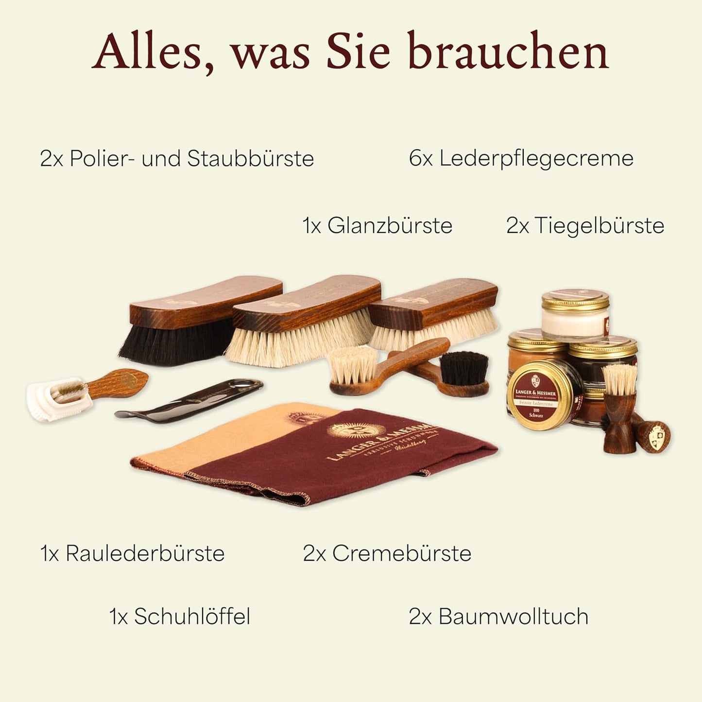 Schuhpflegeset für Glattleder (17-teilig), 17 Teilig