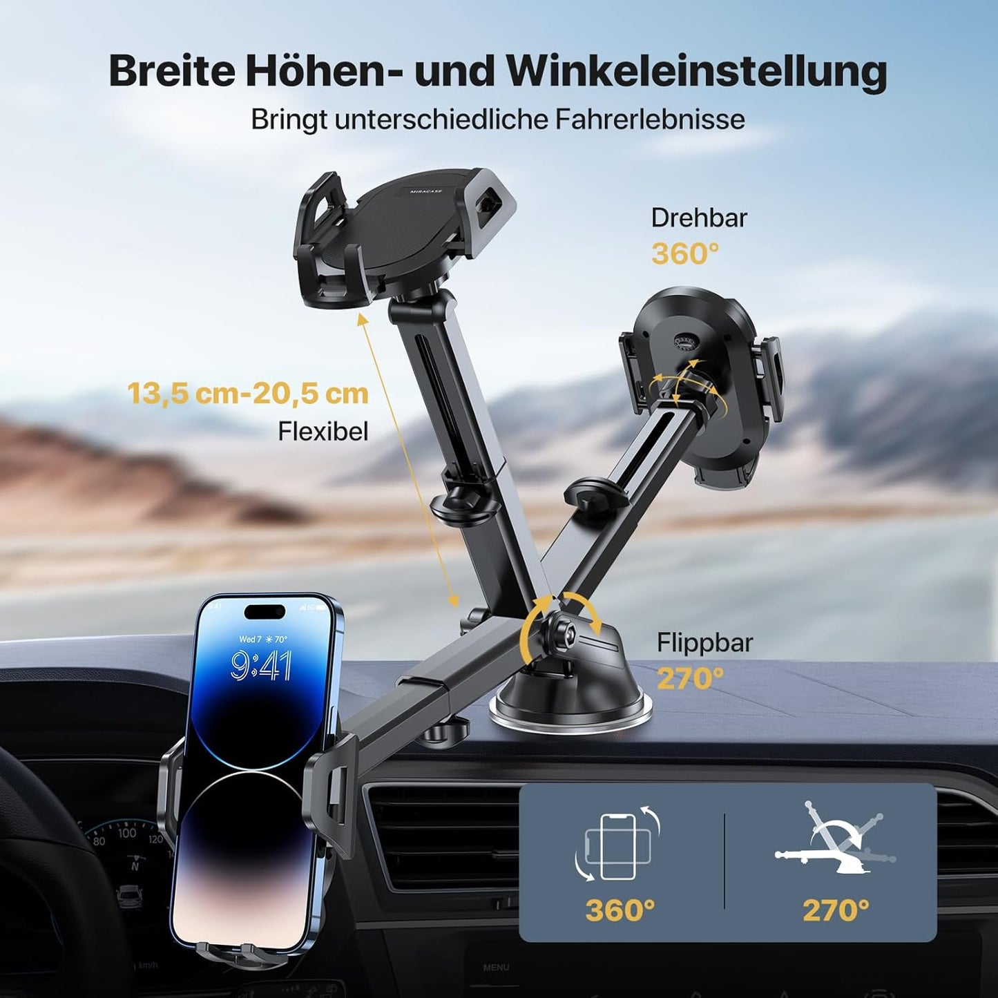 Auto-Handyhalterung mit Saugnapf, 3in1