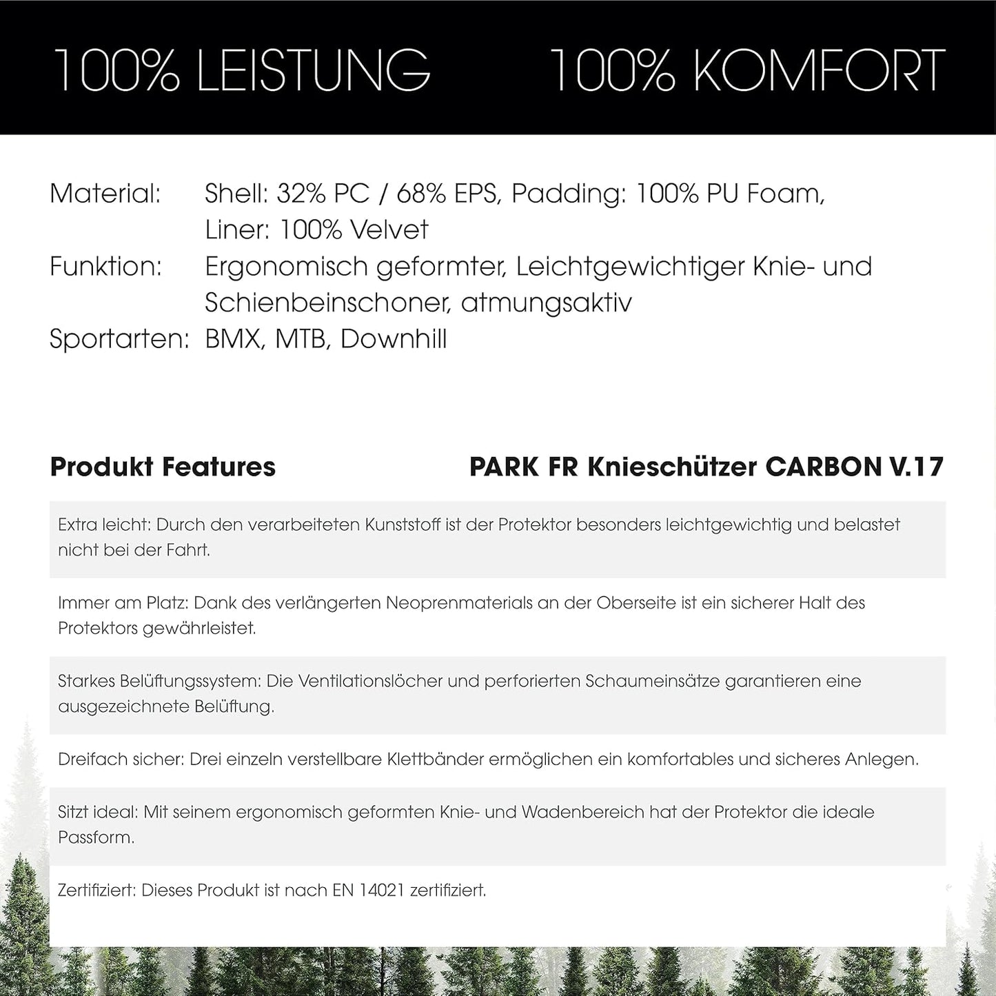 Knieprotektor Park FR Carbon, XS Schwarz/Weiss