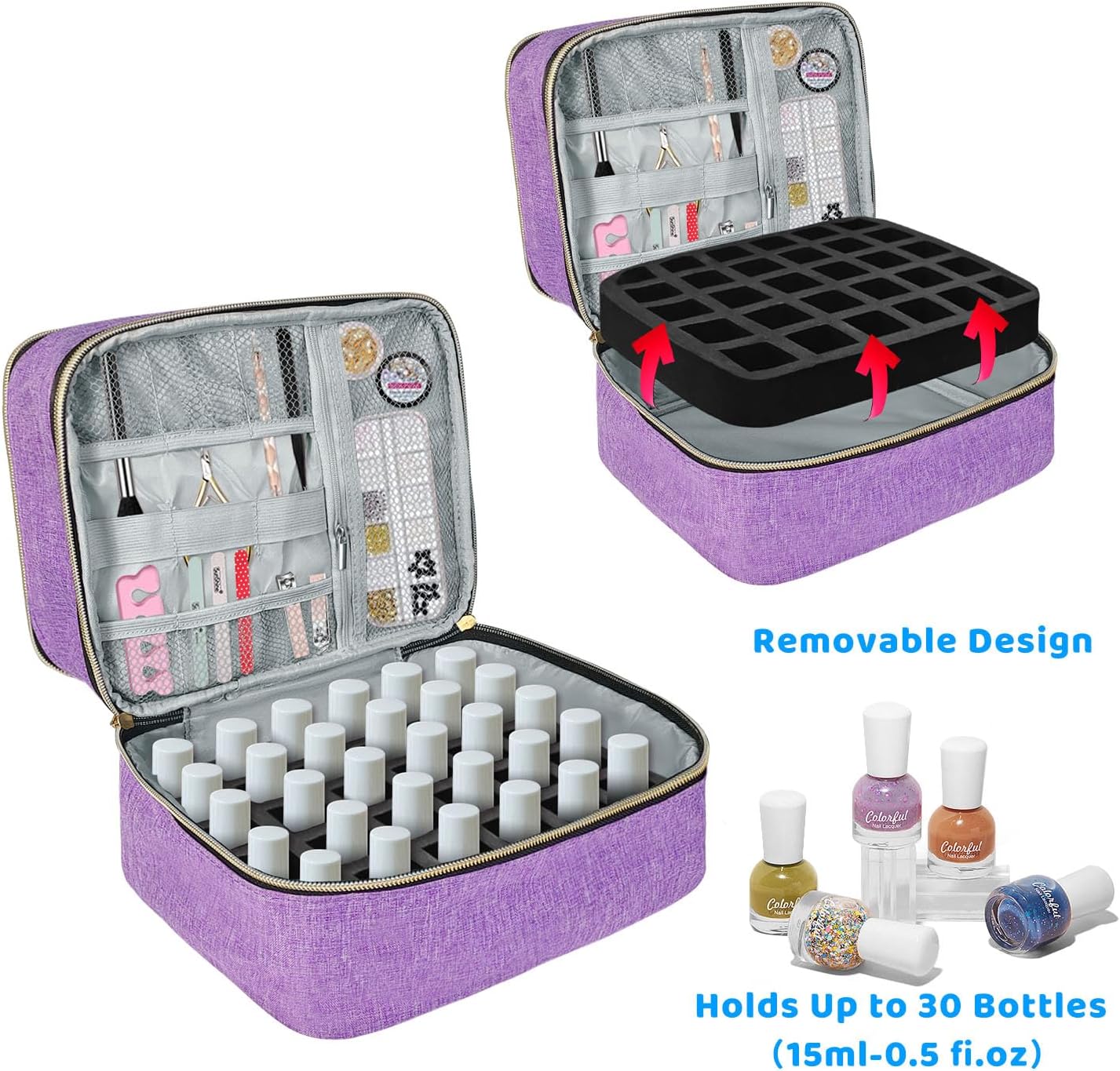 Nagellack-Organizer für 30 Flaschen, Nagellack Aufbewahrung Lila