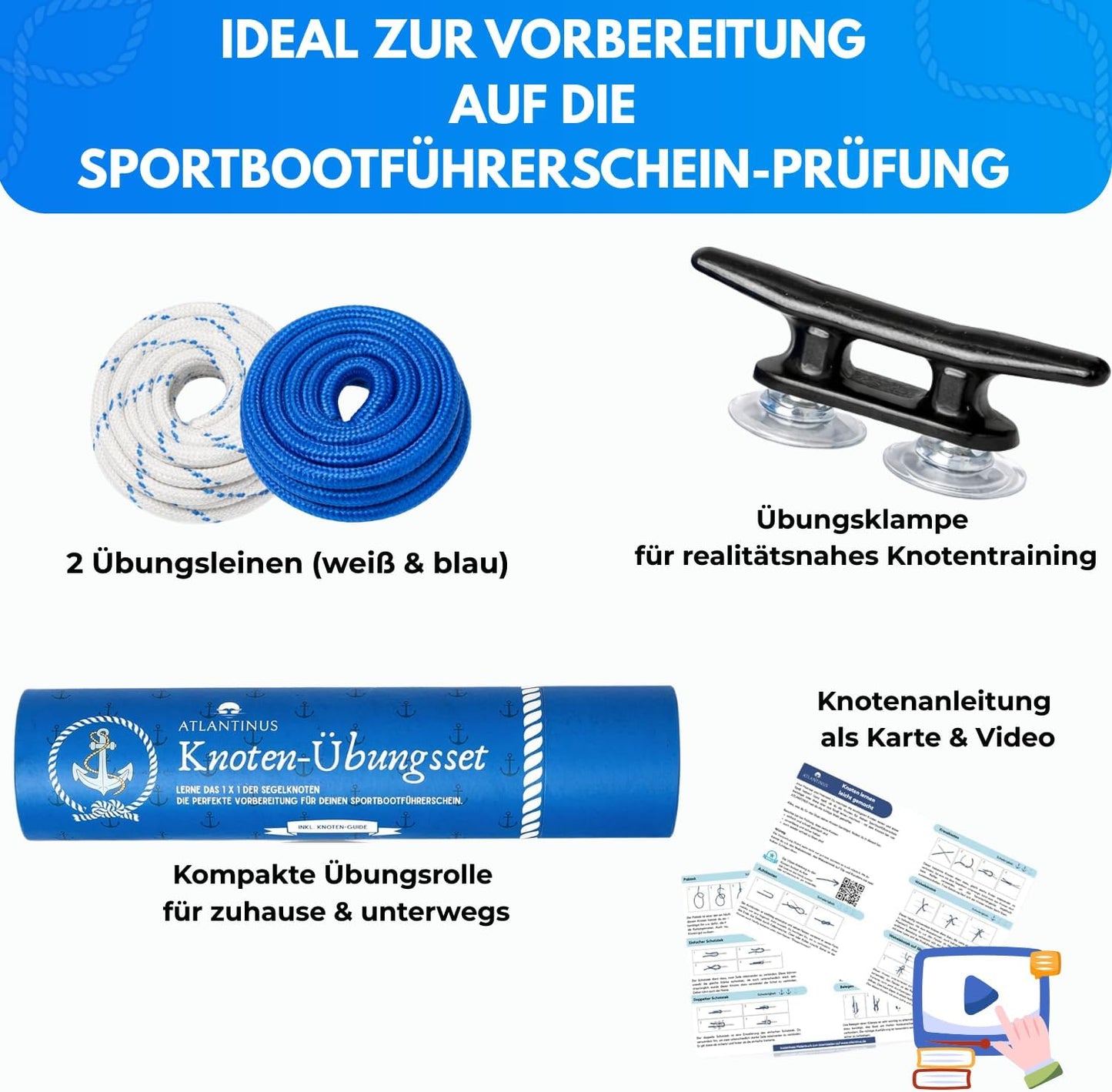 Knotenset für Sportbootführerschein mit Videoanleitung