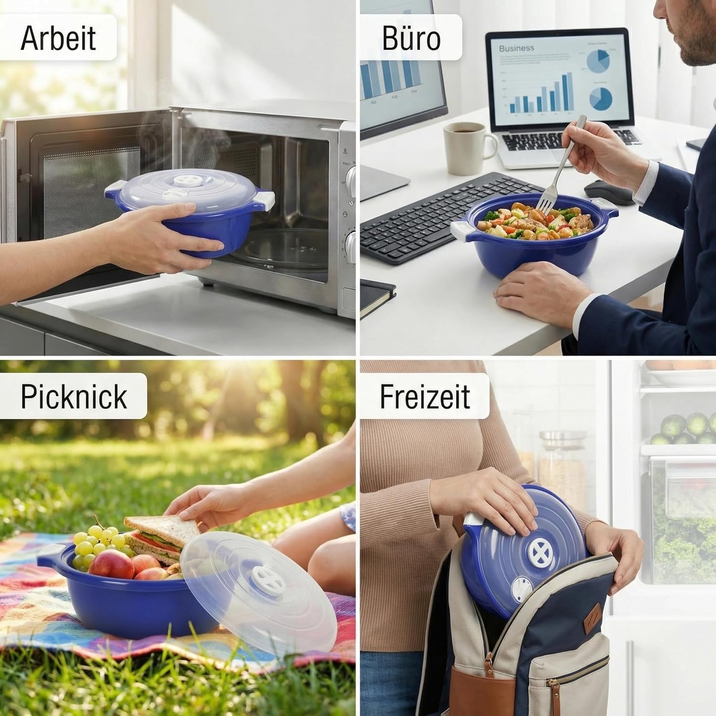 2-teiliges Mikrowellenschüssel-Set mit Dampfventil, Blau