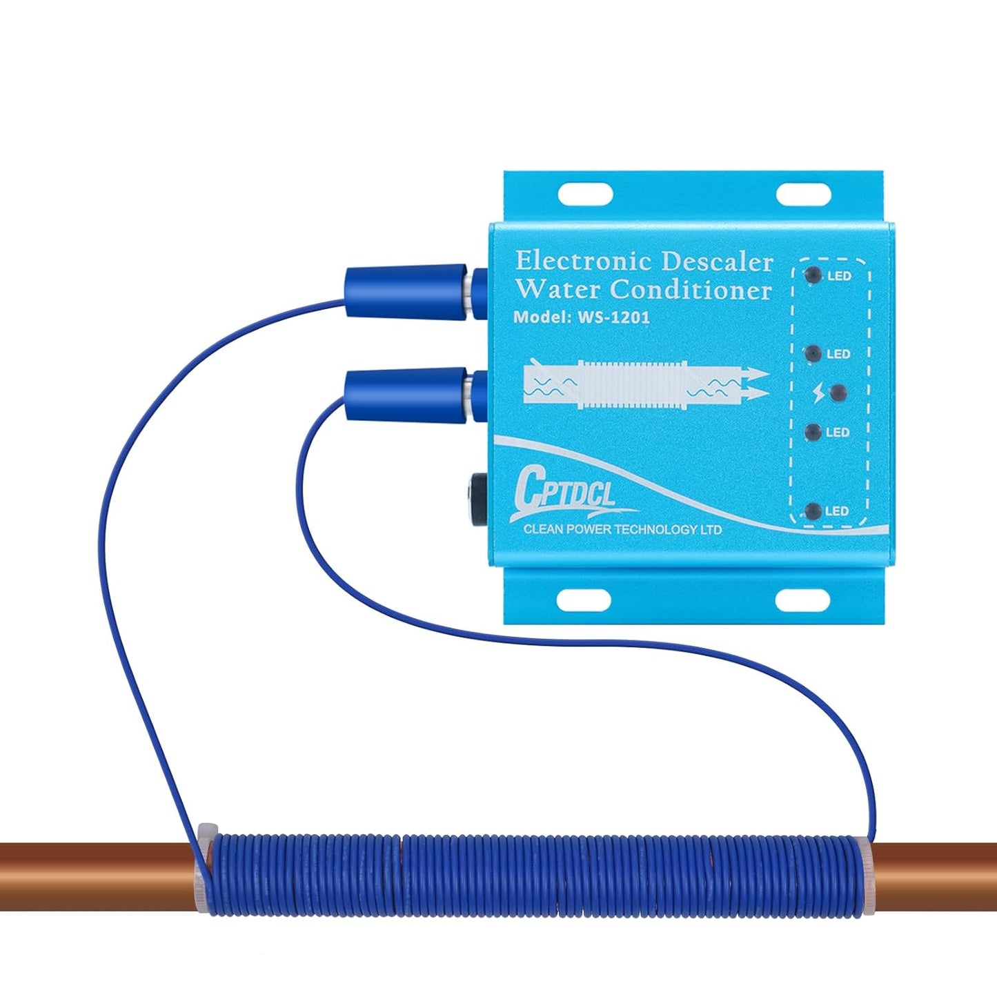 Elektronischer Wasserentkalker, salzfrei, Kalkschutzsystem, blau