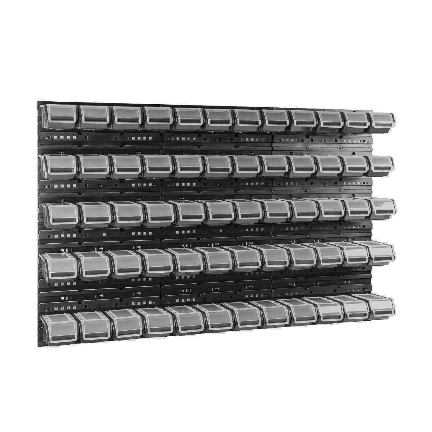 Stapelboxen-Lagersystem mit Wand, 60 Box Schwarz