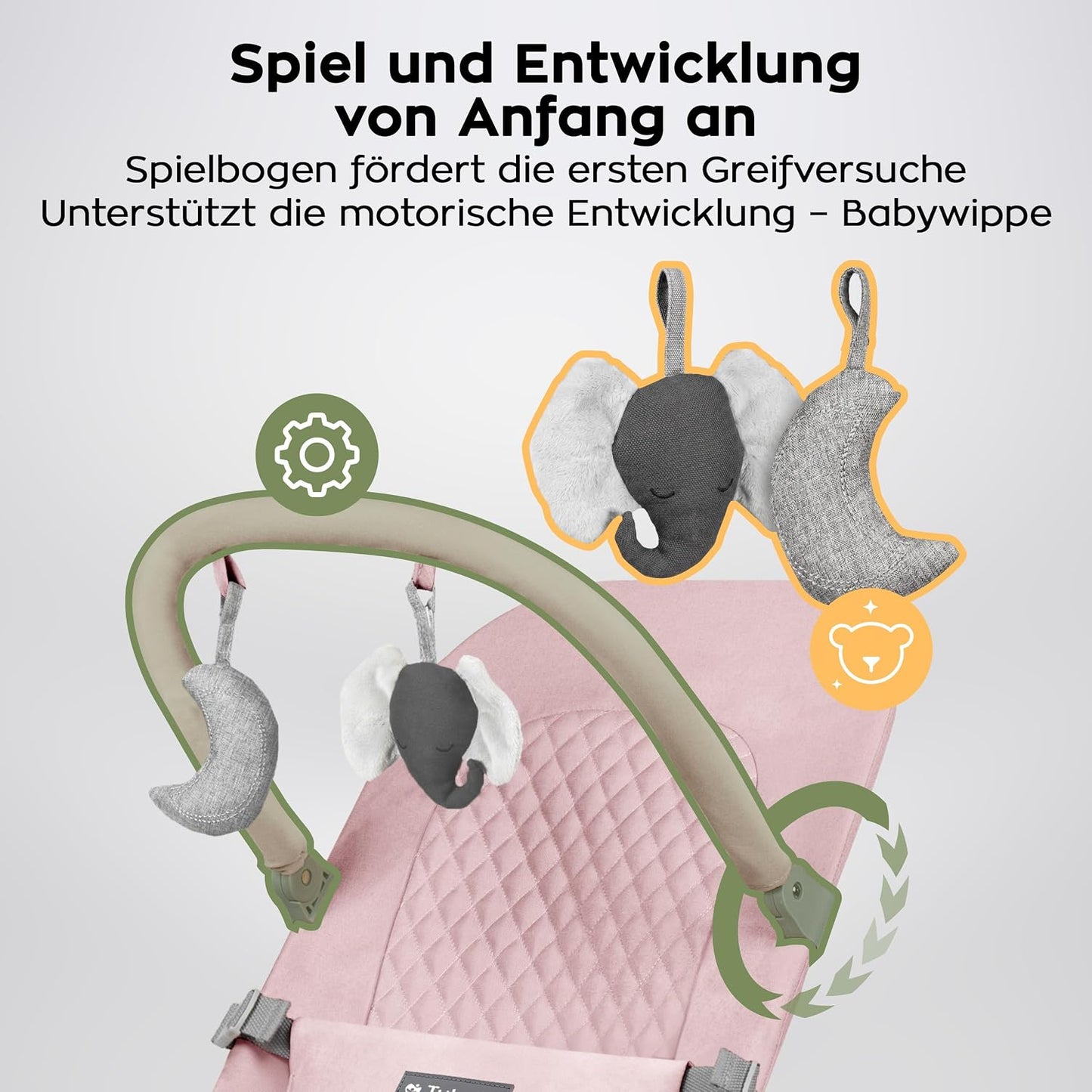 Moon 30 Babywippe mit Spielbogen und 3-Punkt-Gurt, Rose