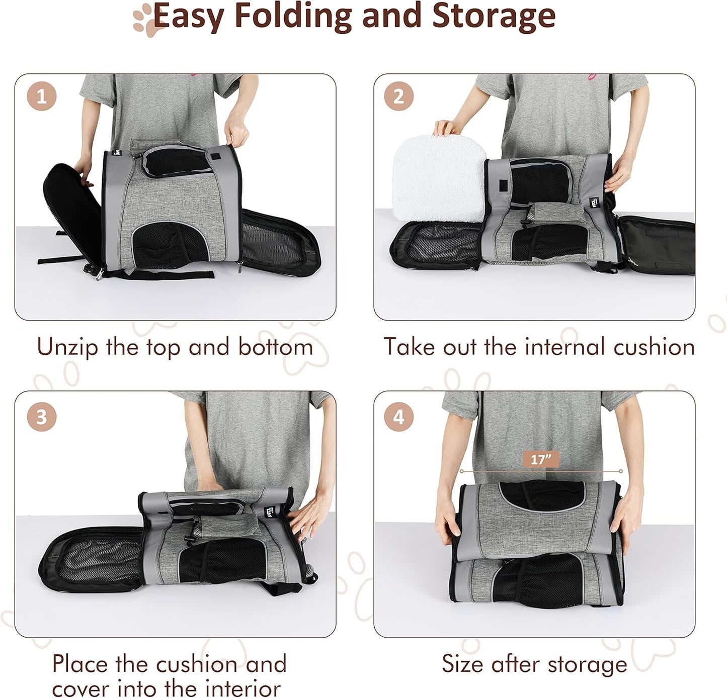 Haustier-Rucksack mit Mesh-Fenster und Matte, Hellgrau