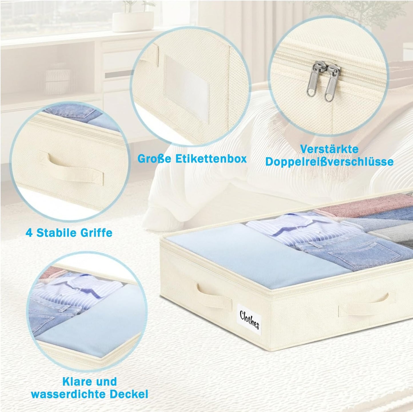Unterbett Aufbewahrungsbox-Set (2 Stück, faltbar), Weiss-4pcs 10 cm