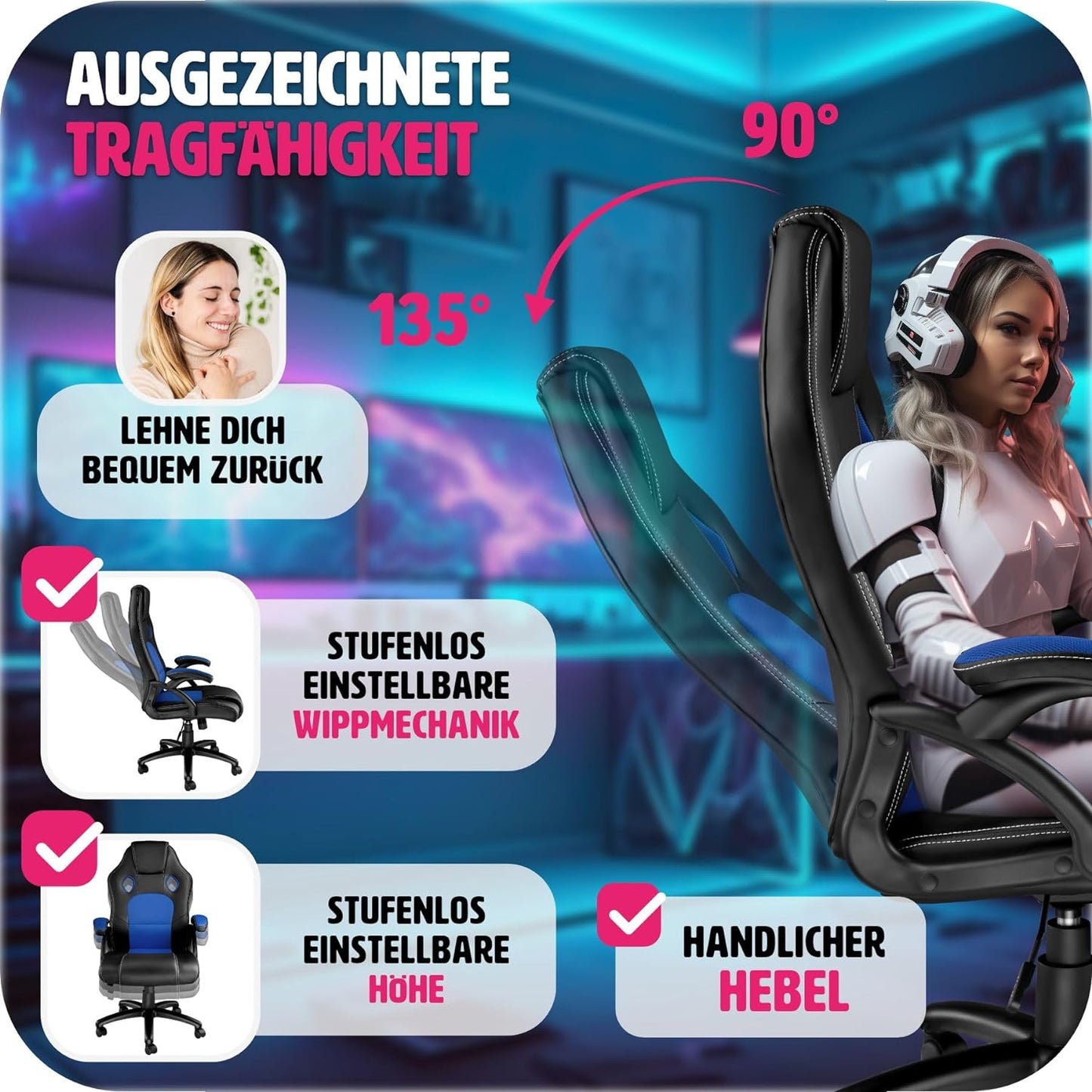 Schreibtischstuhl, Schwarz-blau