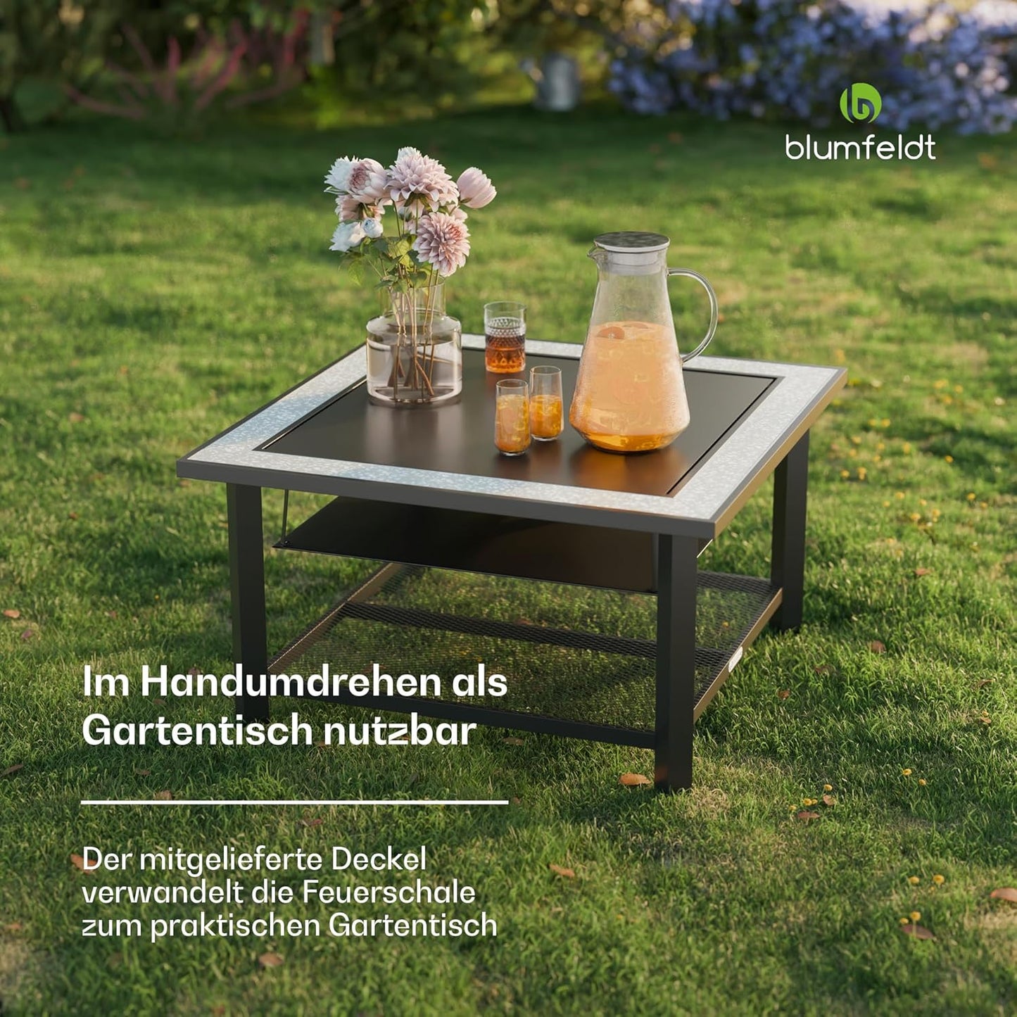 3-in-1 Feuerschale, Steingrau Quadratisch