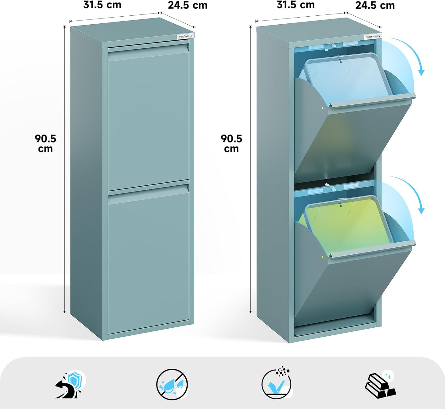 Mülleimer mit Klappen (2 x 15 L), 2 x 15 L Blau
