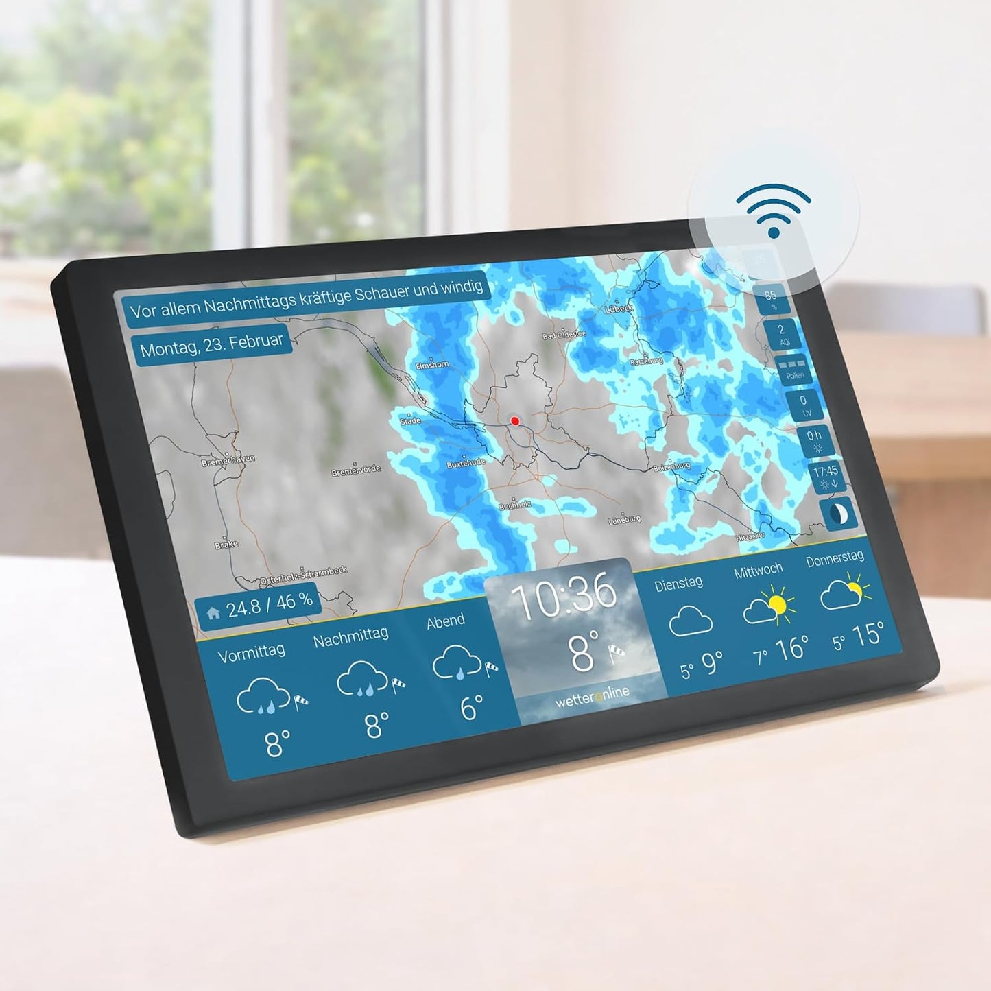 WLAN-Wetterstation mit HD-Display und WetterRadar, schwarz