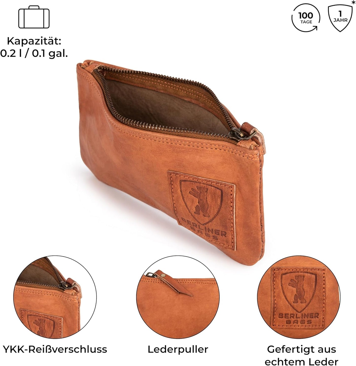 Vintage Federmäppchen aus Leder mit Reissverschluss, Braun