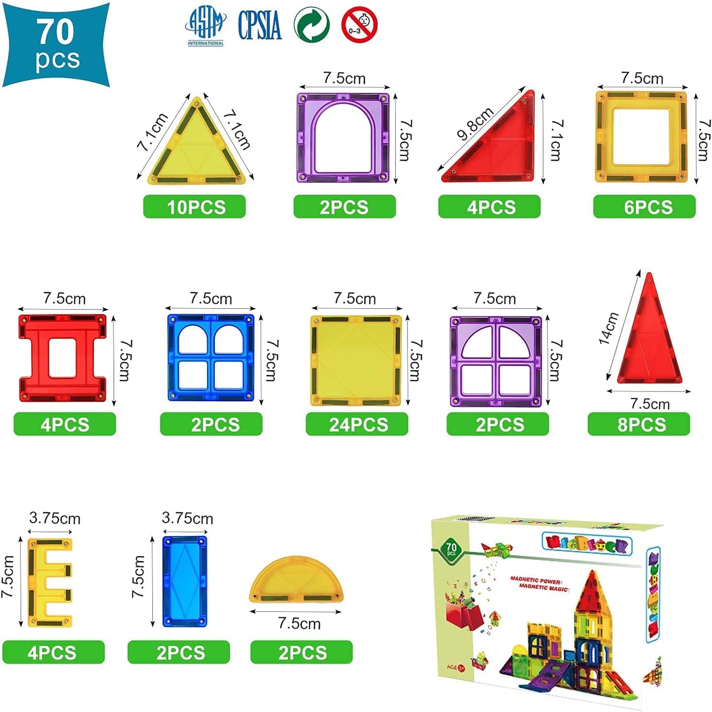 Magnetspielzeug-Set, 70 PCS