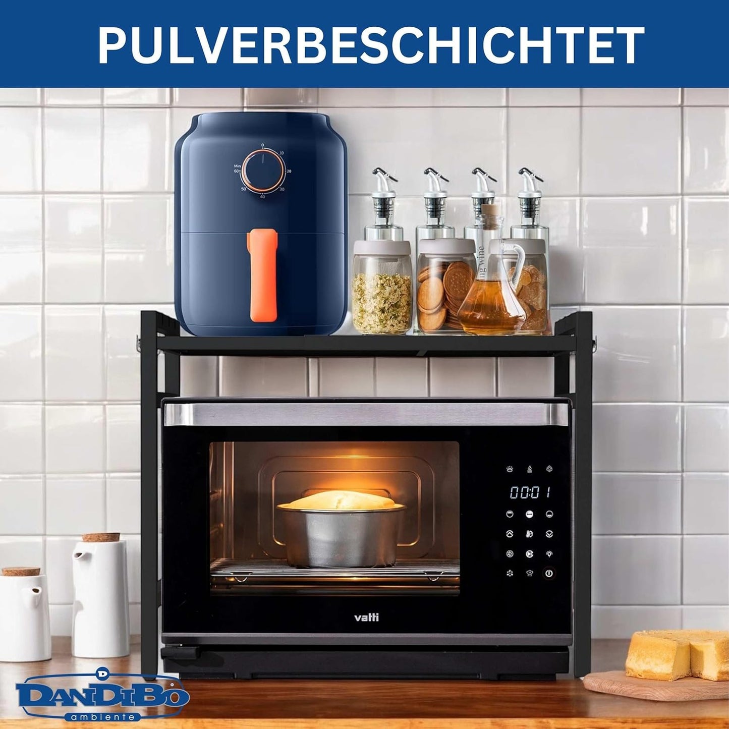 Verstellbares Mikrowellenregal 2-stufig, Schwarz 2 Stufig / Höhe 46 cm