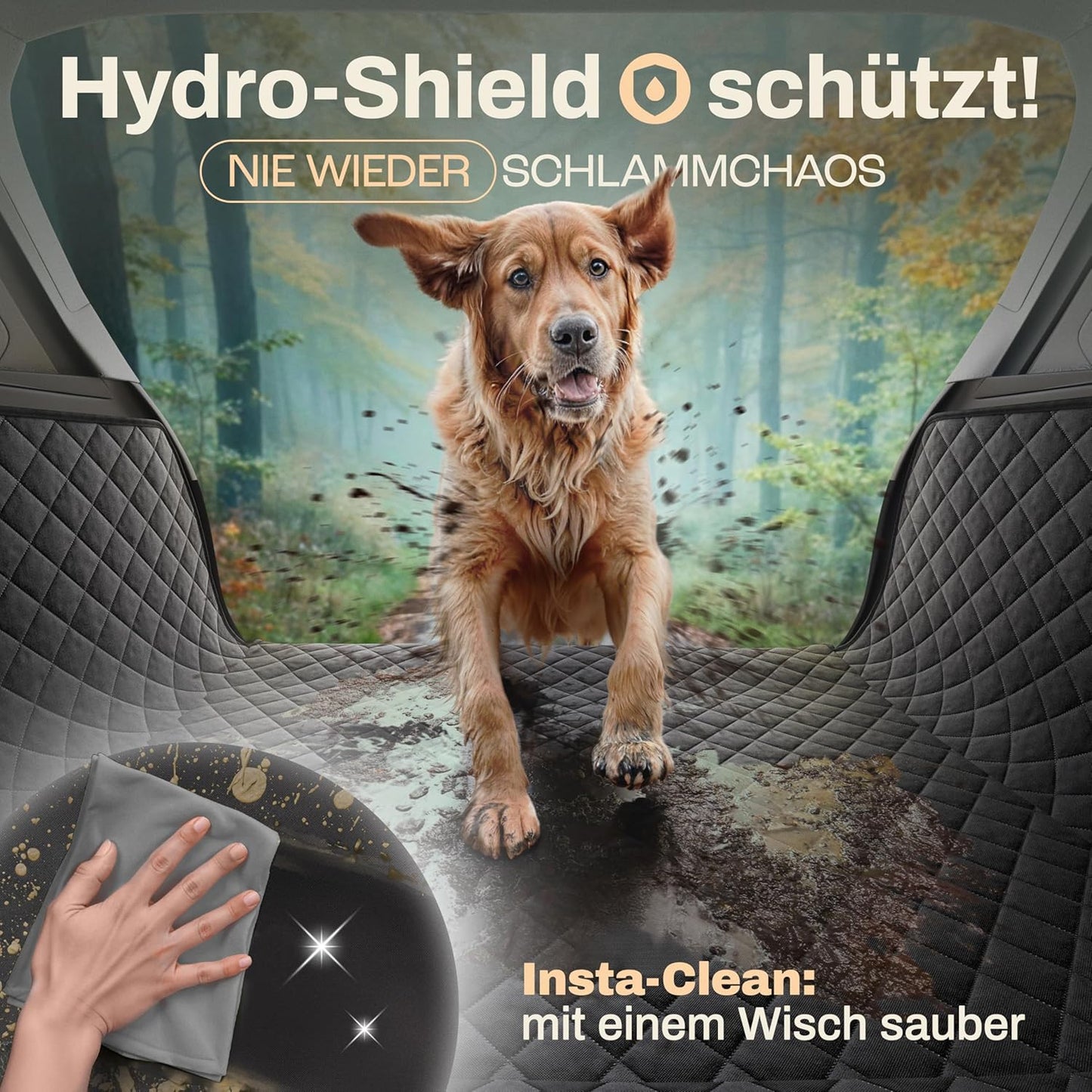 Wasserdichter Kofferraumschutz, Schwarz Premium (Gesteppt)