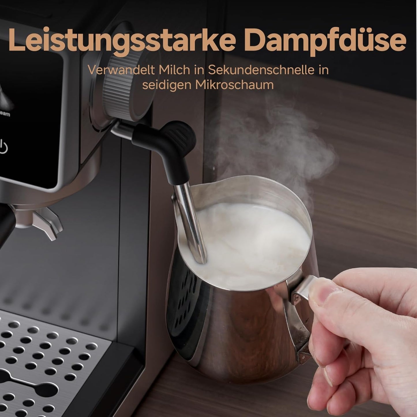 Siebträgermaschine mit Mahlwerk und Touchscreen