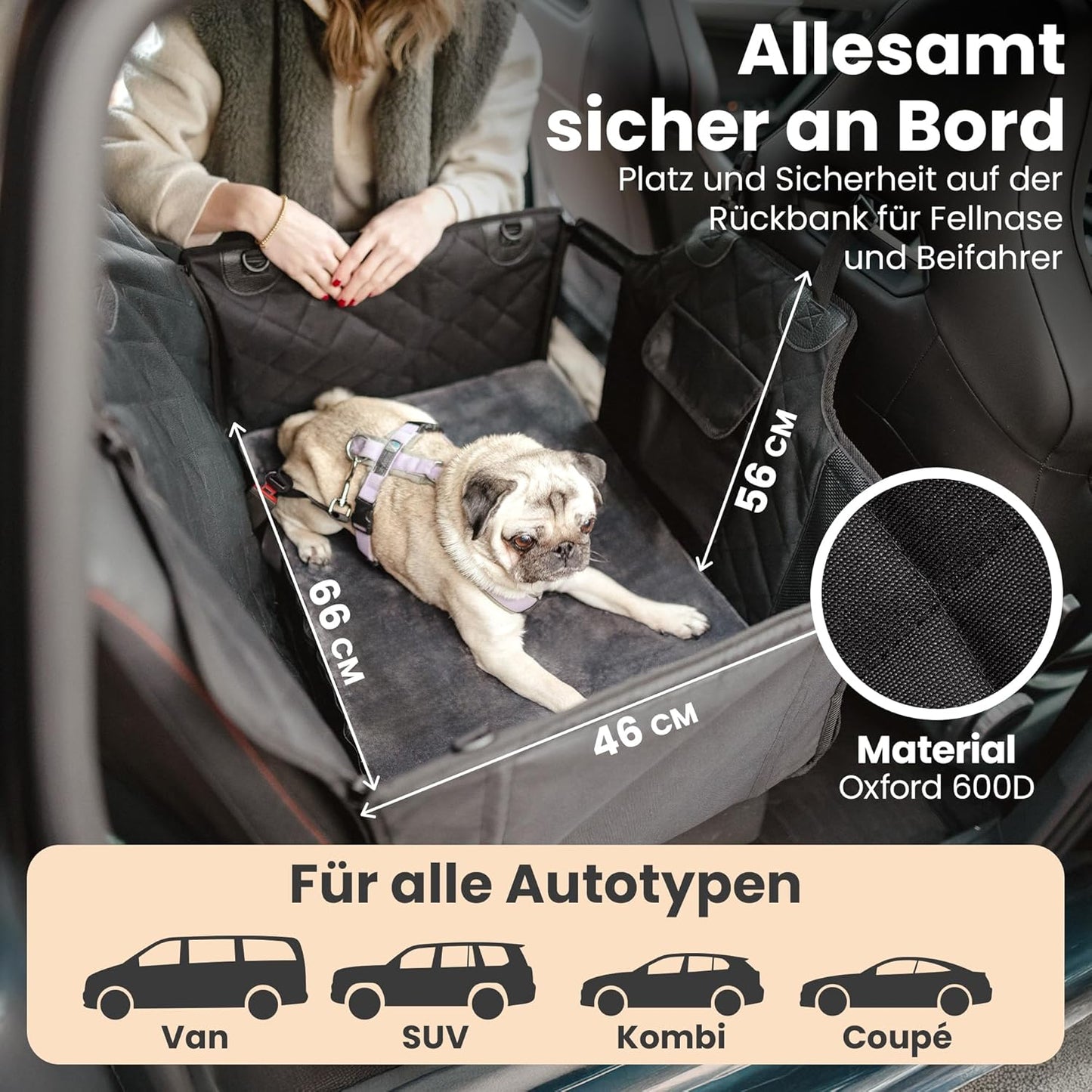 Hunde-Autositz für Rückbank mit Hundedecke und Sicherheitsgurt